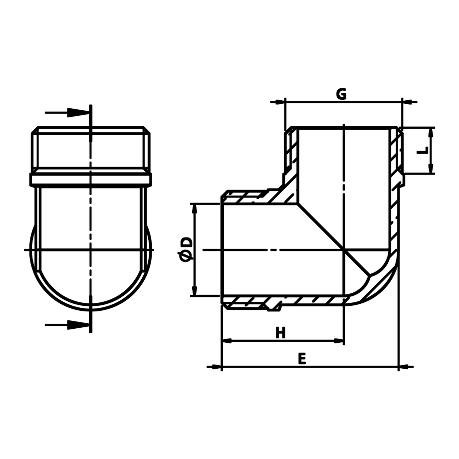 Dessin technique coté : Coude 90° M/M laiton (réf. 294)