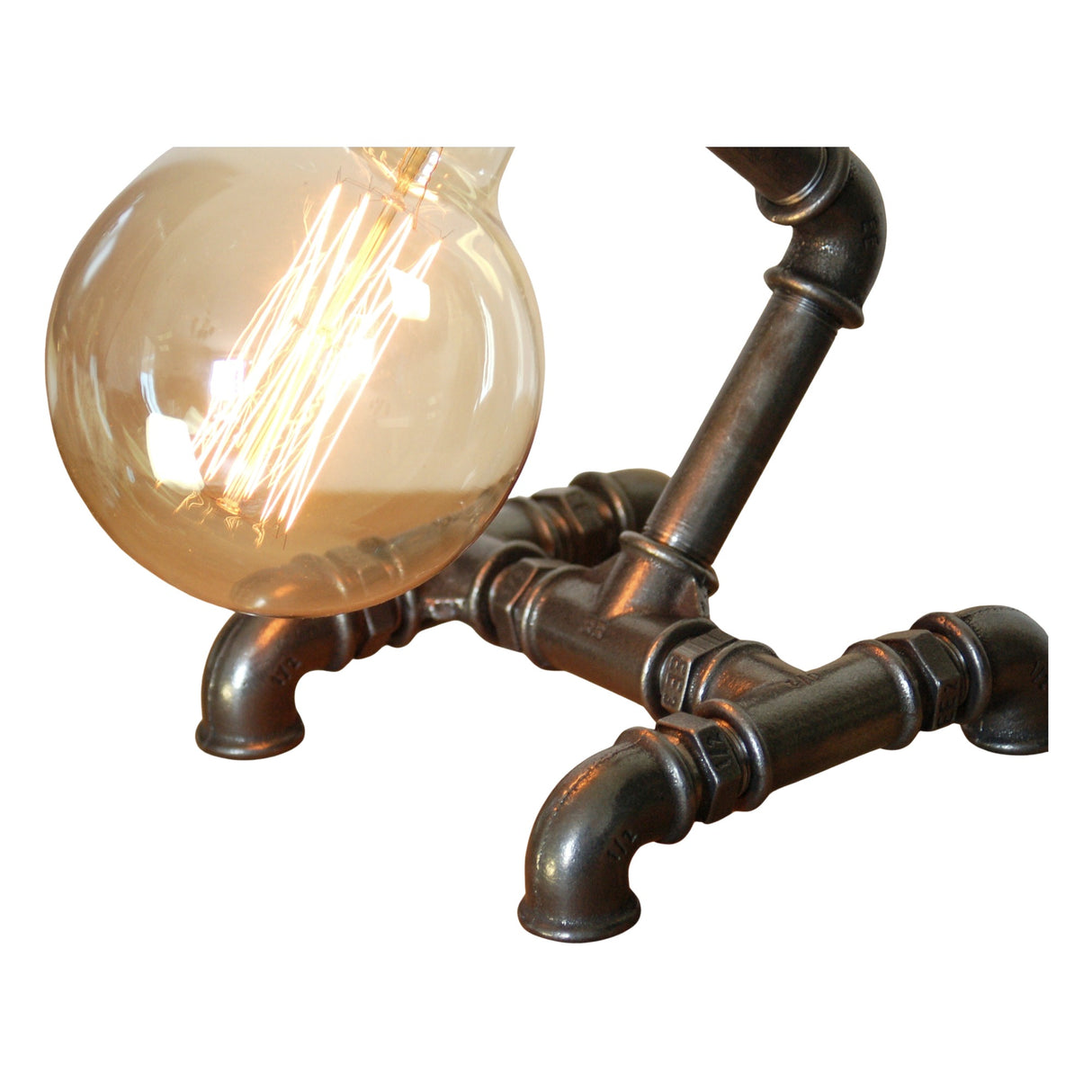Luminaire steampunk Hiroba en fonte anthracite avec ampoule à filament Edison