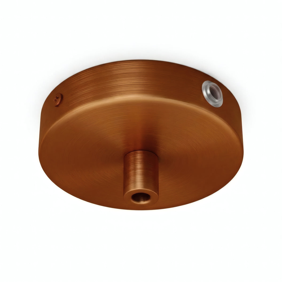 Mini florão cilíndrico em metal, Ø 83 mm — 1 furo central e 2 laterais / Cilíndrico em metal / Cobre acetinado
