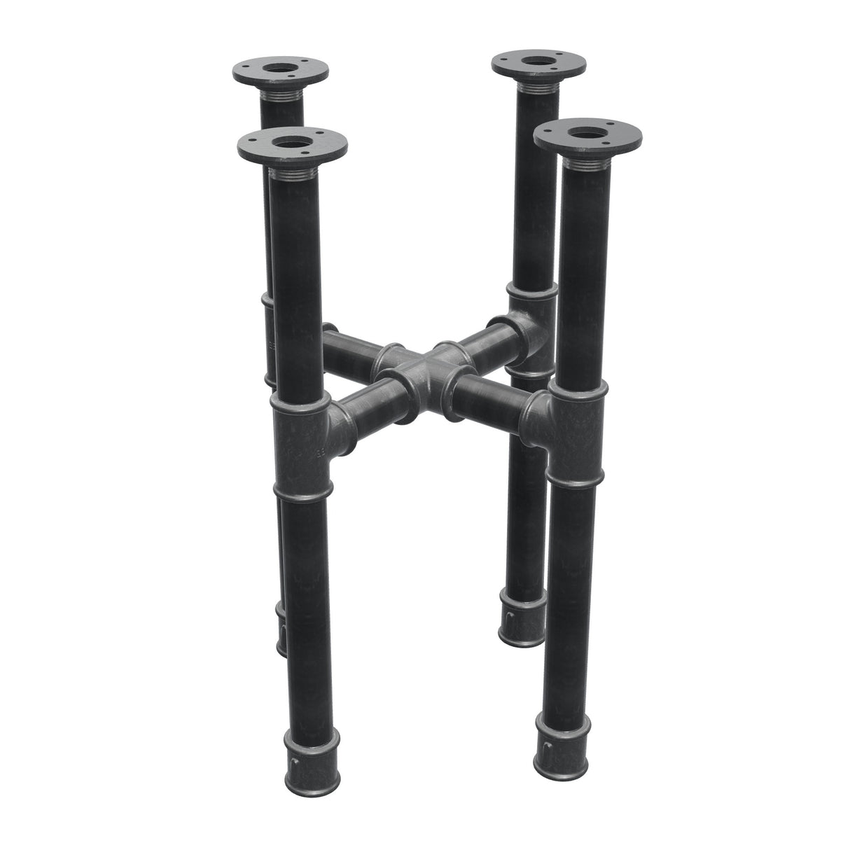 Base de mesa de centro, pés em cruz, ferro fundido e aço Ø 34 mm, 36 × 36 cm, altura 52 cm