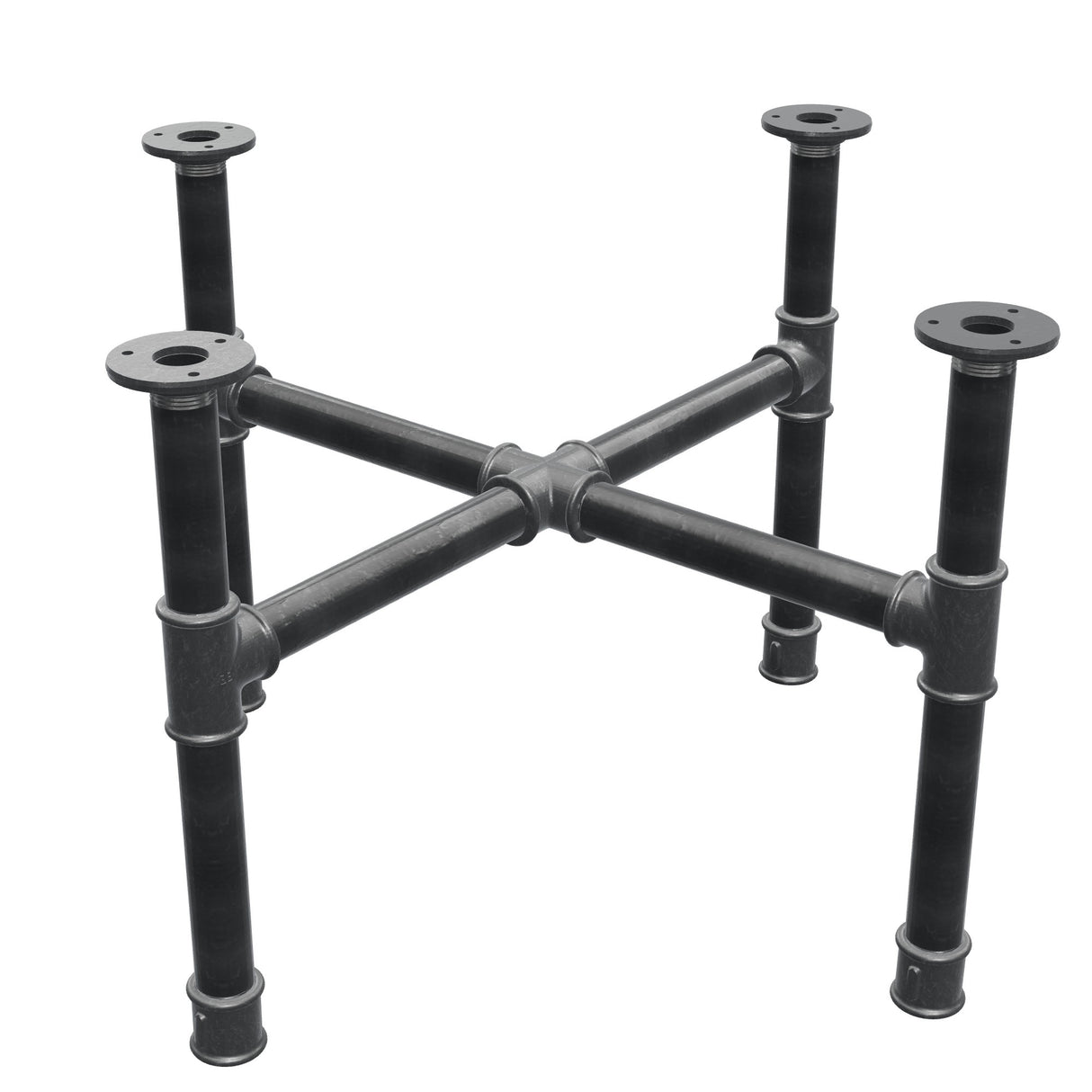 Base de mesa de centro, pés em cruz, ferro fundido e aço Ø 34 mm, 66 × 66 cm, altura 42 cm
