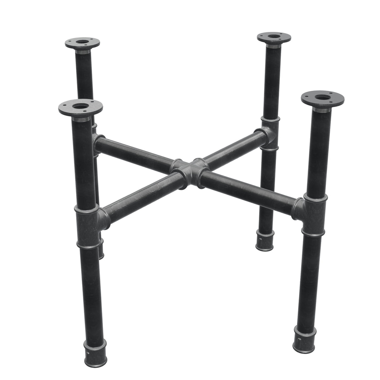 Base de mesa de centro, pés em cruz, ferro fundido e aço Ø 34 mm, 66 × 66 cm, altura 52 cm
