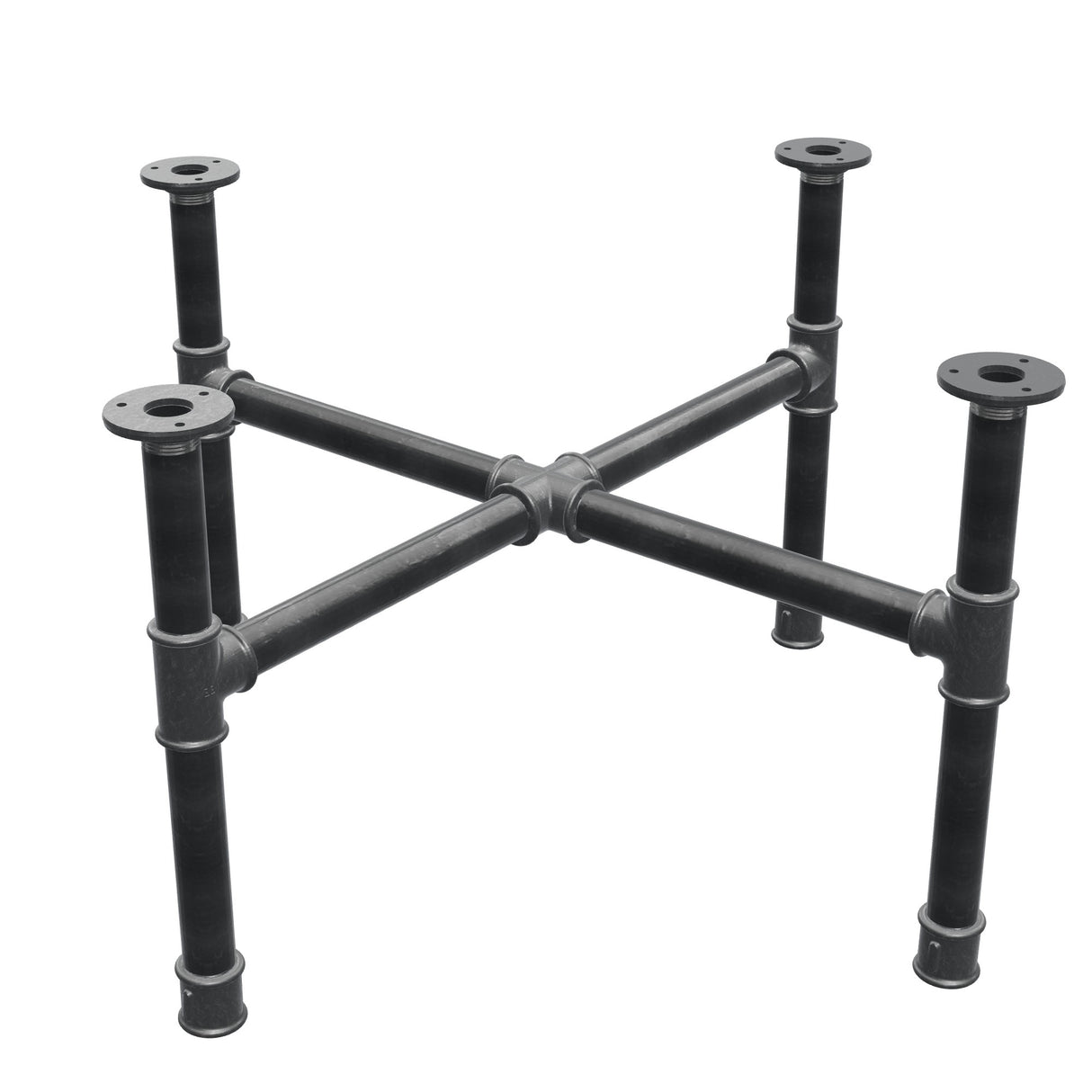 Base de mesa de centro, pés em cruz, ferro fundido e aço Ø 34 mm, 76 × 76 cm, altura 42 cm