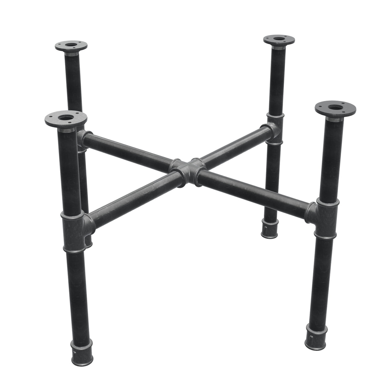 Base de mesa de centro, pés em cruz, ferro fundido e aço Ø 34 mm, 76 × 76 cm, altura 52 cm