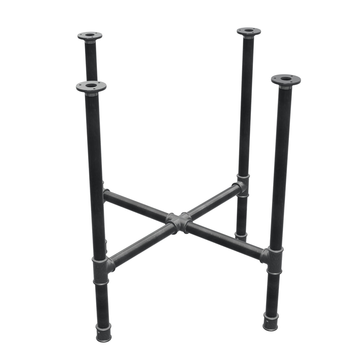 Base de mesa de jantar, pés em cruz, ferro fundido e aço Ø 34 mm, 76 × 76 cm, altura 75 cm