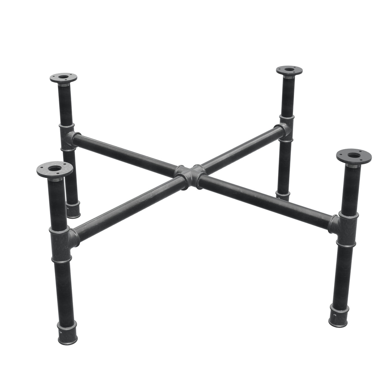 Base de mesa de centro, pés em cruz, ferro fundido e aço Ø 34 mm, 96 × 96 cm, altura 42 cm