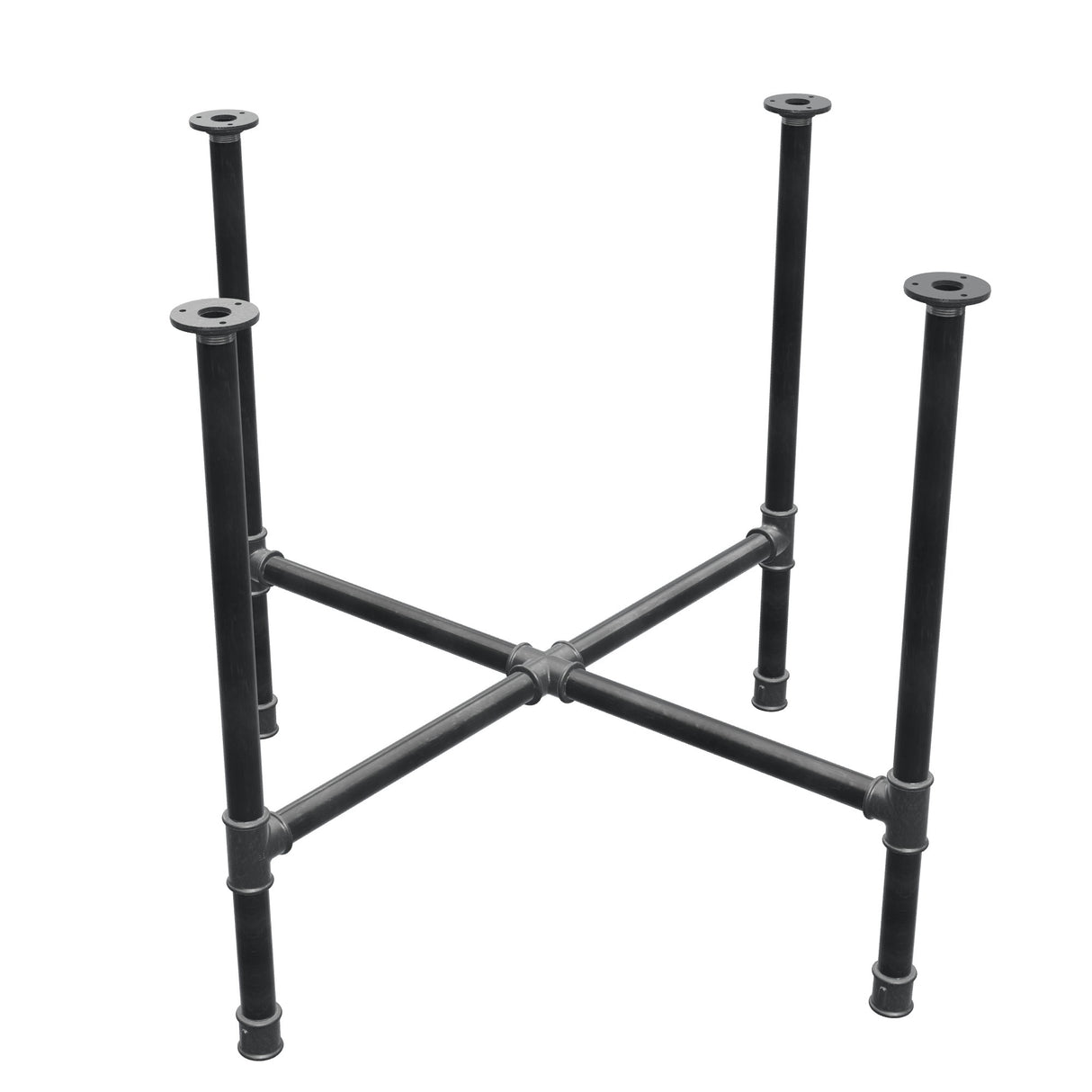 Base de mesa de jantar, pés em cruz, ferro fundido e aço Ø 34 mm, 96 × 96 cm, altura 75 cm