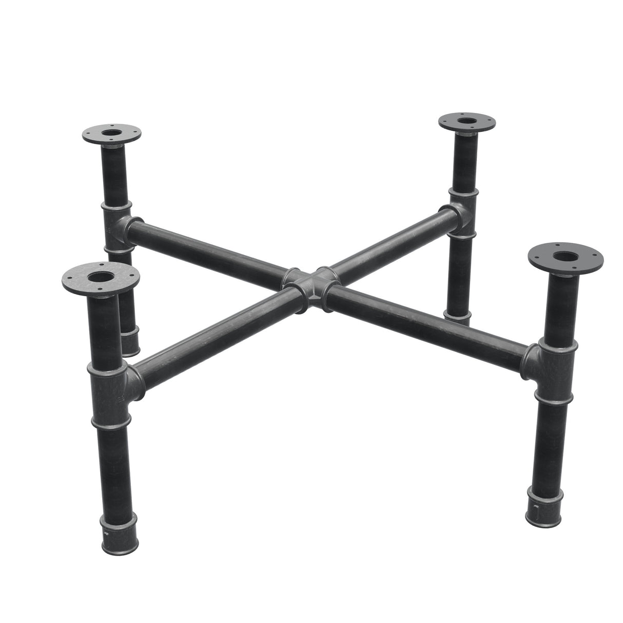 Base de mesa de centro, pés em cruz, ferro fundido e aço Ø 42 mm, 101 × 101 cm, altura 44 cm