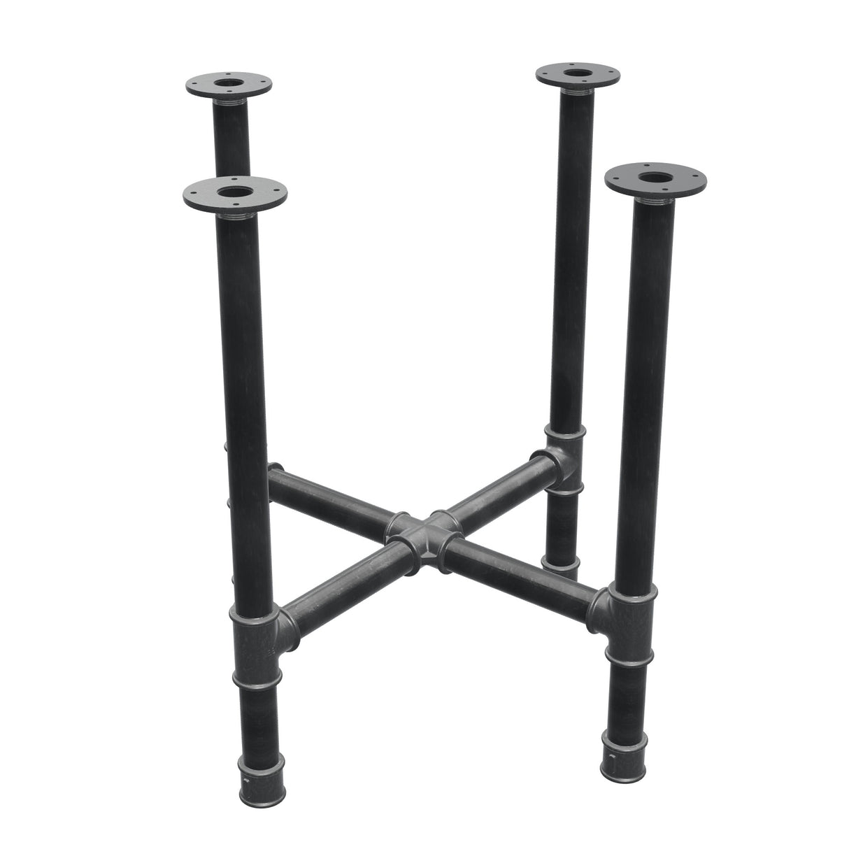 Base de mesa de jantar, pés em cruz, ferro fundido e aço Ø 42 mm, 71 × 71 cm, altura 74 cm