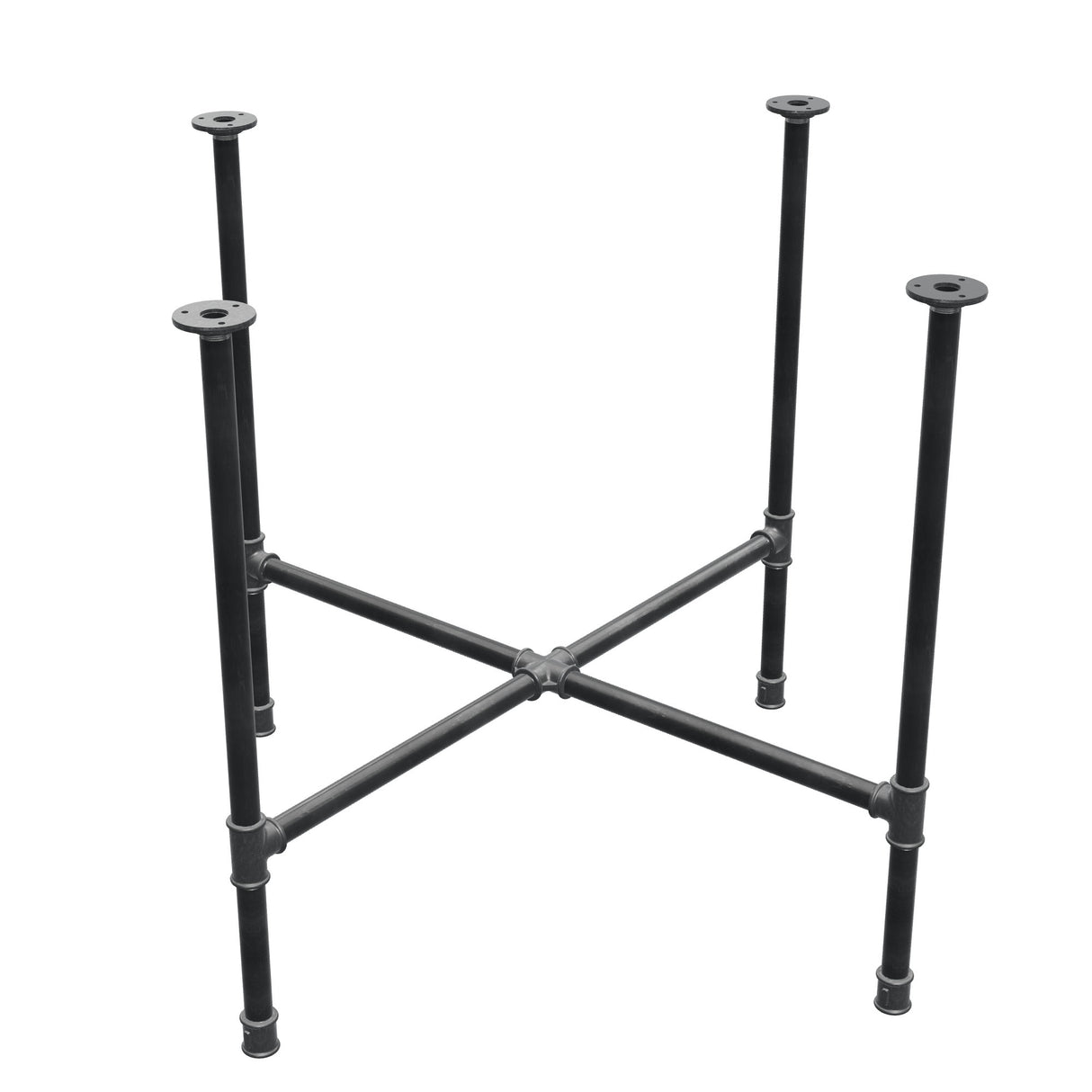 Base de mesa de jantar, pés em cruz, ferro fundido e aço Ø 27 mm, 95 × 95 cm, altura 74 cm