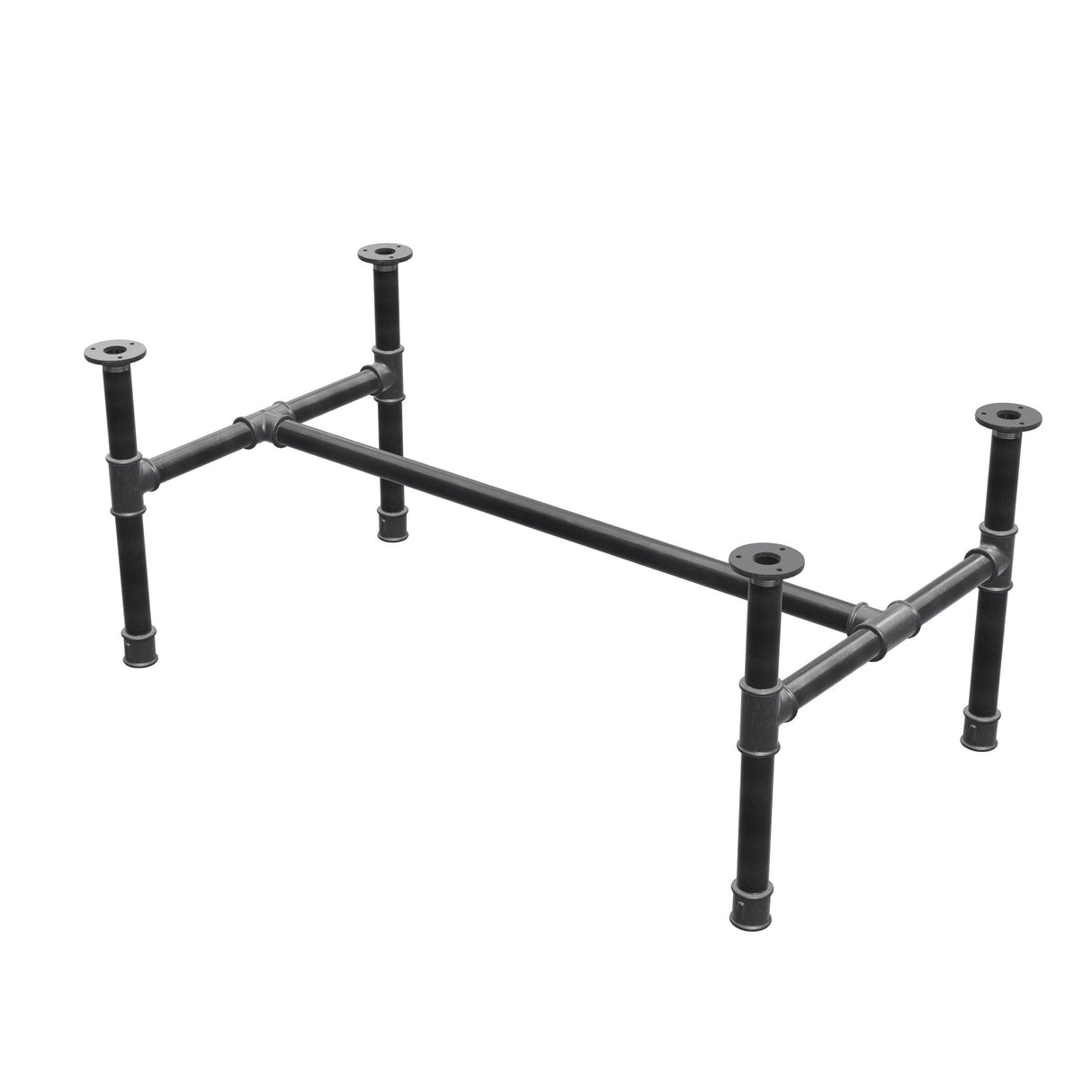 Base de mesa de centro, estrutura em H, ferro fundido e aço Ø 34 mm, 102 × 56 cm, altura 42 cm