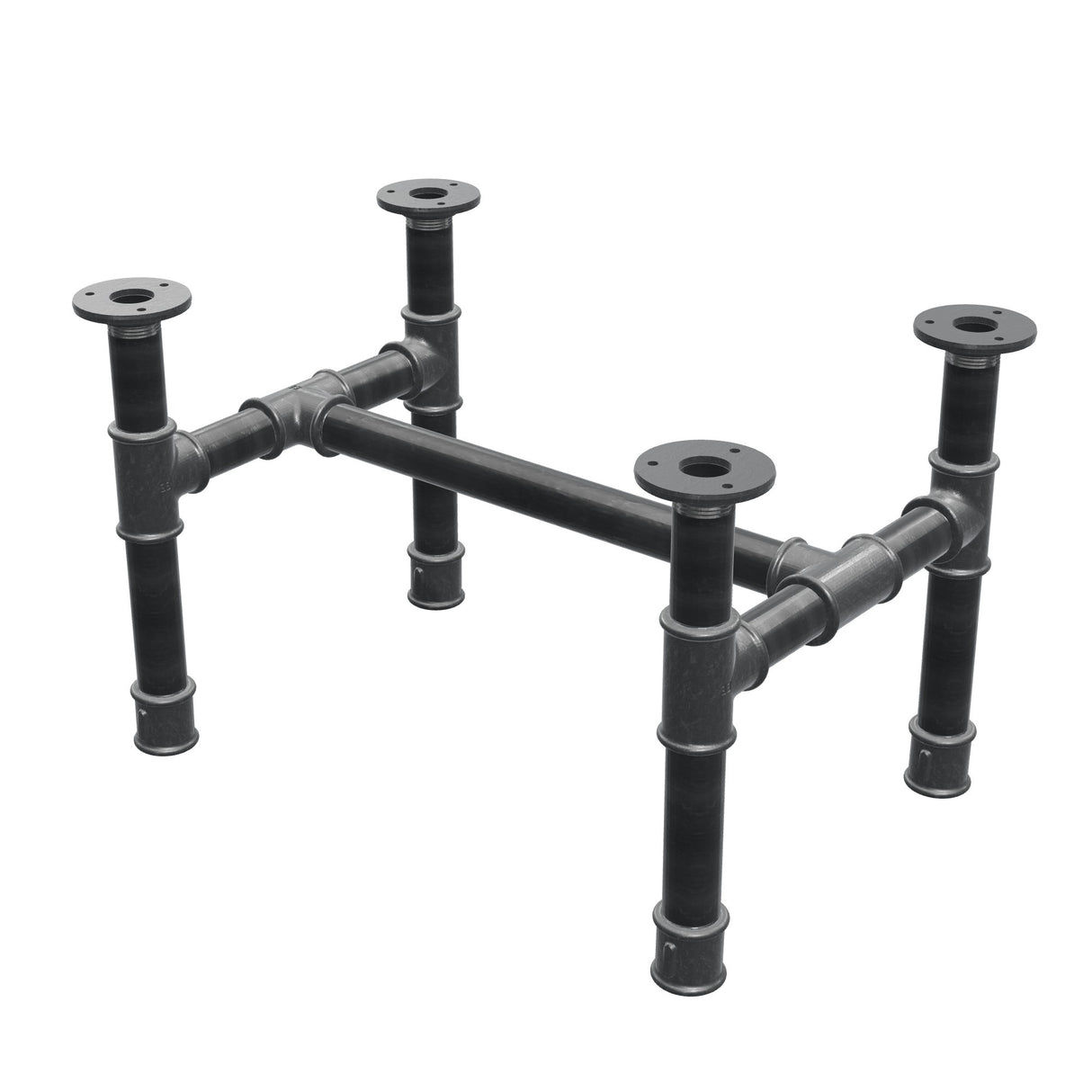 Base de mesa de centro, estrutura em H, ferro fundido e aço Ø 34 mm, 52 × 36 cm, altura 32 cm