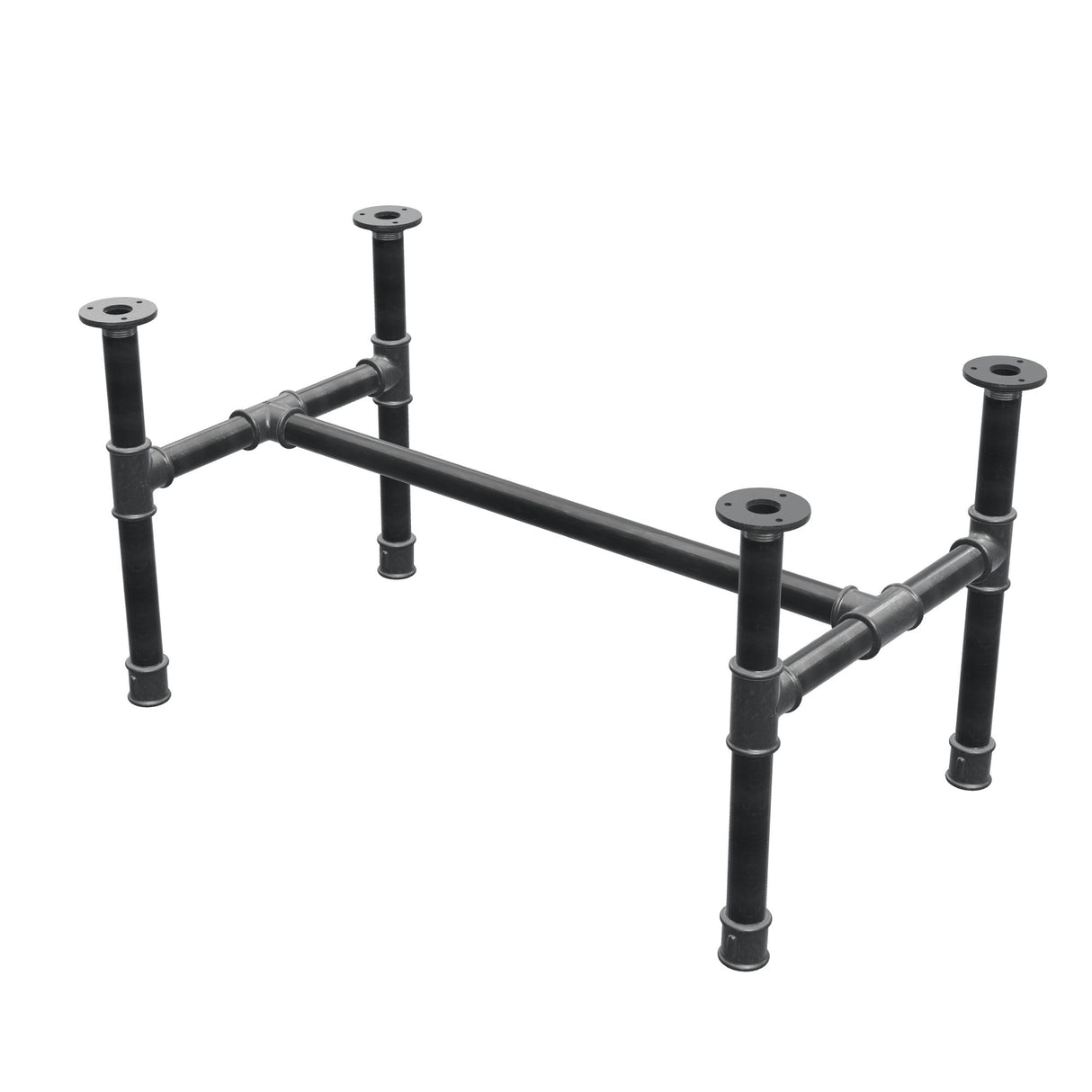 Base de mesa de centro, estrutura em H, ferro fundido e aço Ø 34 mm, 82 × 46 cm, altura 42 cm