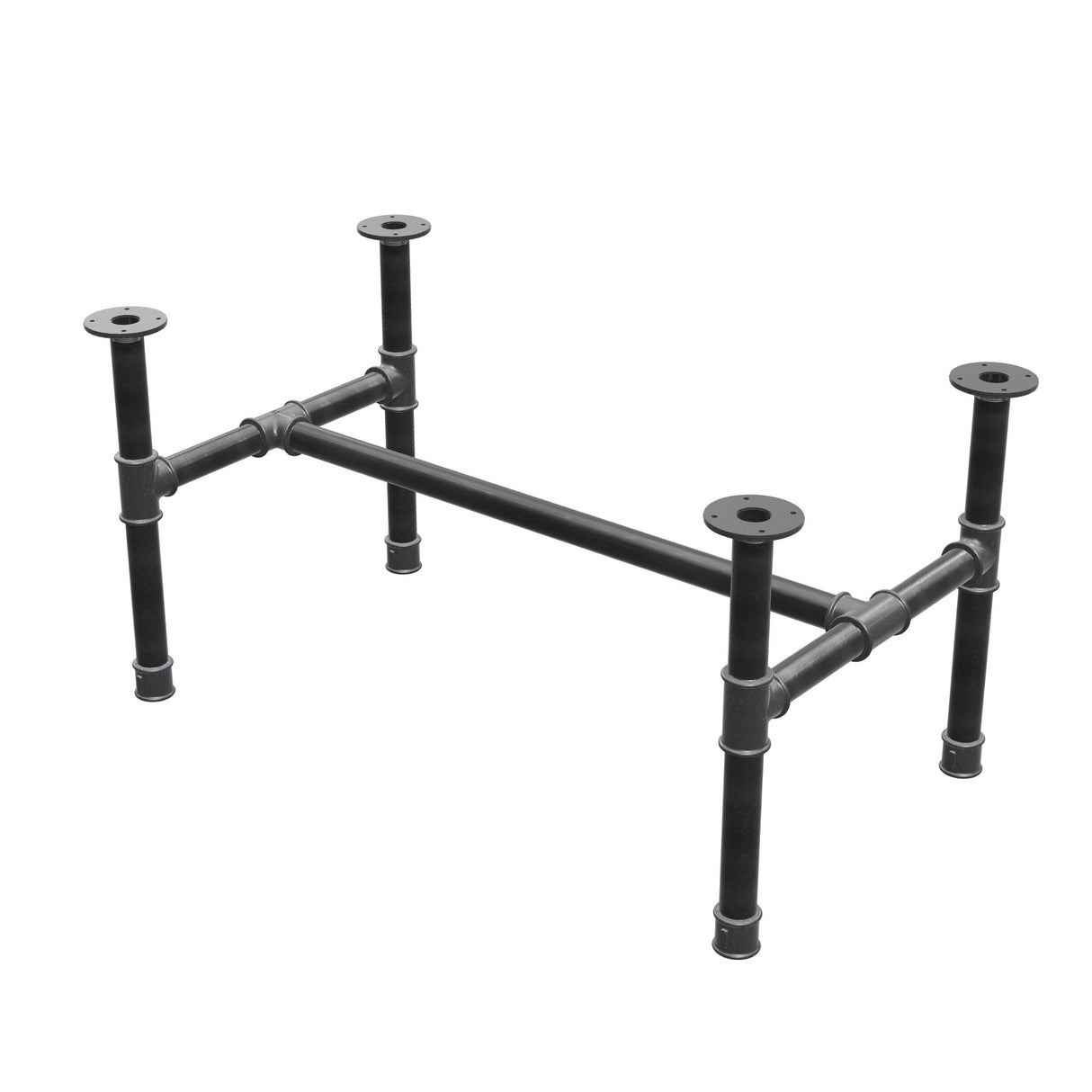 Base de mesa de centro, estrutura em H, ferro fundido e aço Ø 42 mm, 106 × 61 cm, altura 54 cm