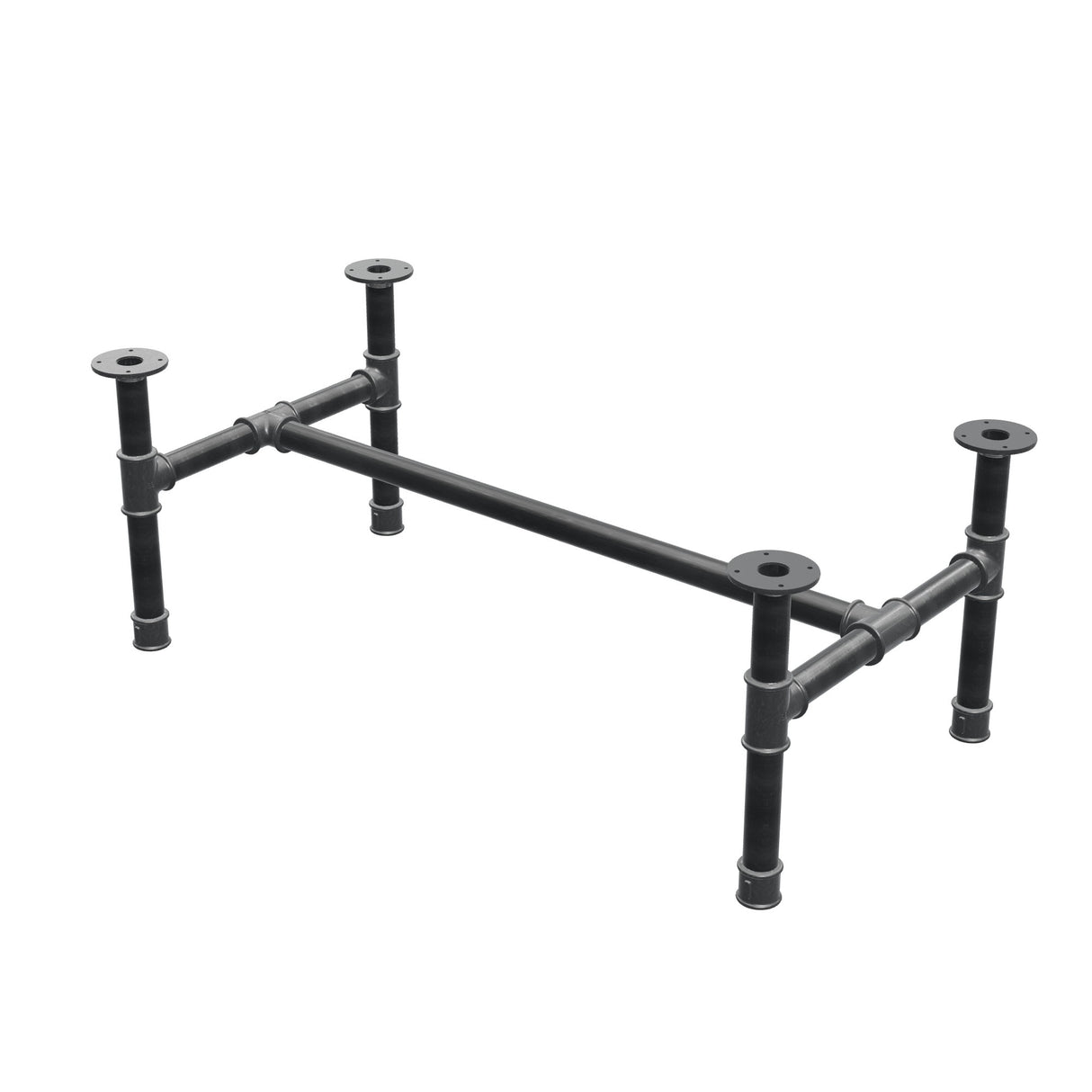 Base de mesa de centro, estrutura em H, ferro fundido e aço Ø 42 mm, 116 × 61 cm, altura 44 cm