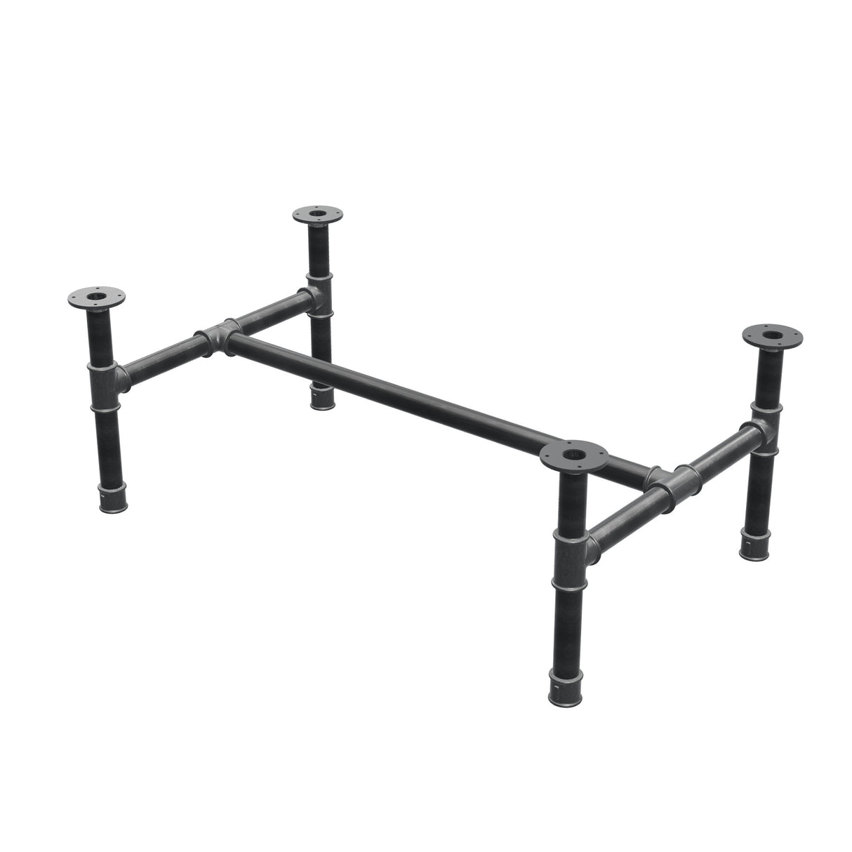 Base de mesa de centro, estrutura em H, ferro fundido e aço Ø 42 mm, 116 × 71 cm, altura 44 cm