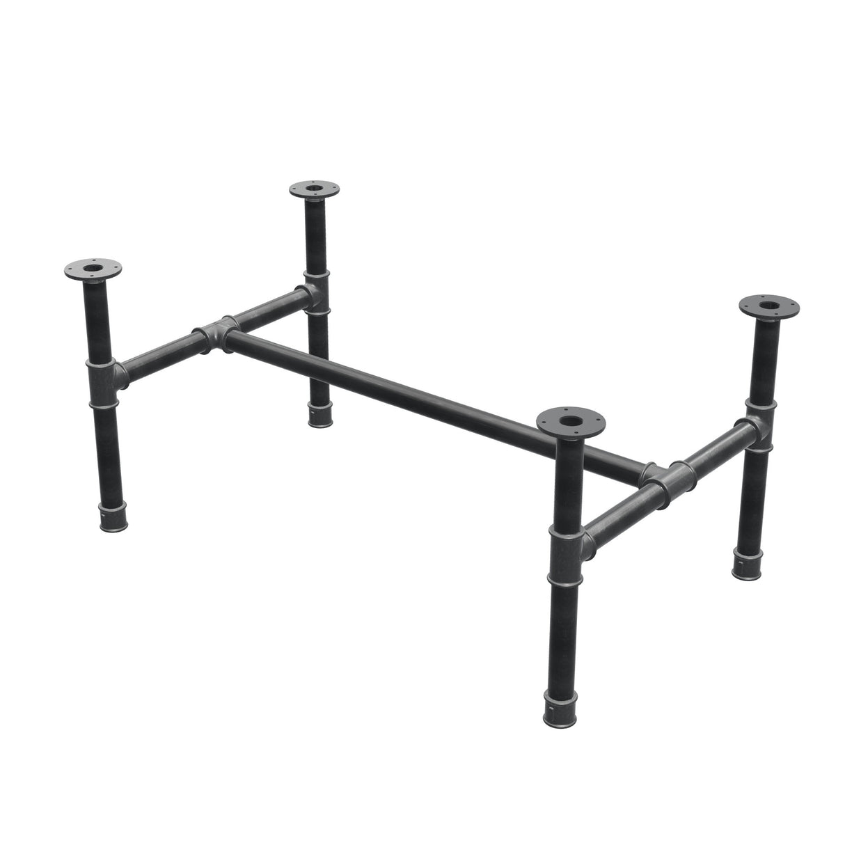 Base de mesa de centro, estrutura em H, ferro fundido e aço Ø 42 mm, 116 × 71 cm, altura 54 cm