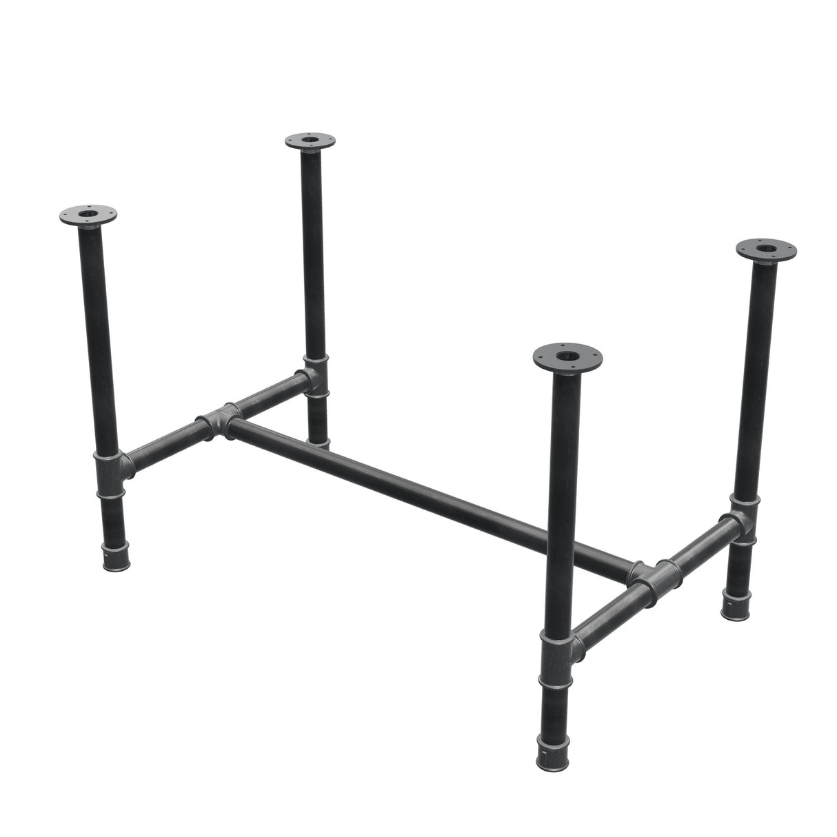 Base de mesa de jantar, estrutura em H, ferro fundido e aço Ø 42 mm, 116 × 71 cm, altura 74 cm