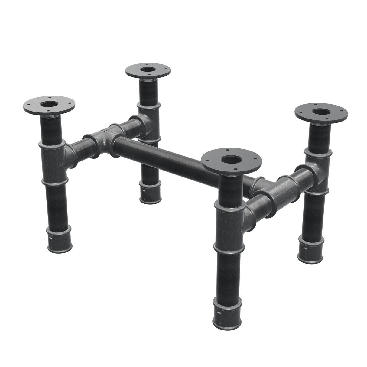Base de mesa de centro, estrutura em H, ferro fundido e aço Ø 42 mm, 56 × 41 cm, altura 34 cm
