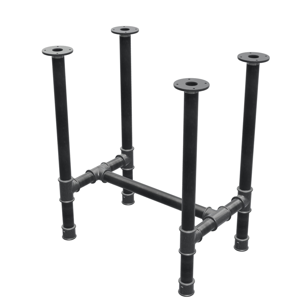 Base de mesa de jantar, estrutura em H, ferro fundido e aço Ø 42 mm, 66 × 45 cm, altura 74 cm