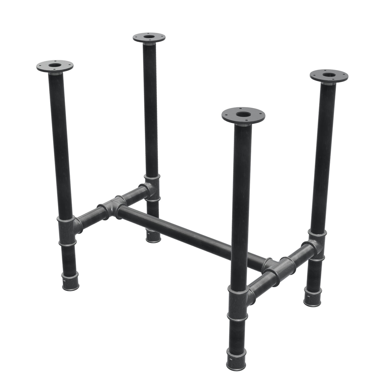 Base de mesa de jantar, estrutura em H, ferro fundido e aço Ø 42 mm, 76 × 51 cm, altura 74 cm