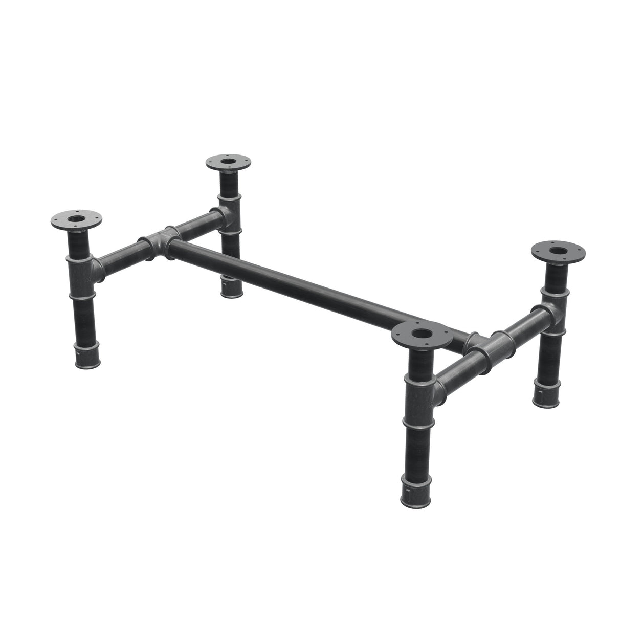 Base de mesa de centro, estrutura em H, ferro fundido e aço Ø 42 mm, 96 × 57 cm, altura 34 cm