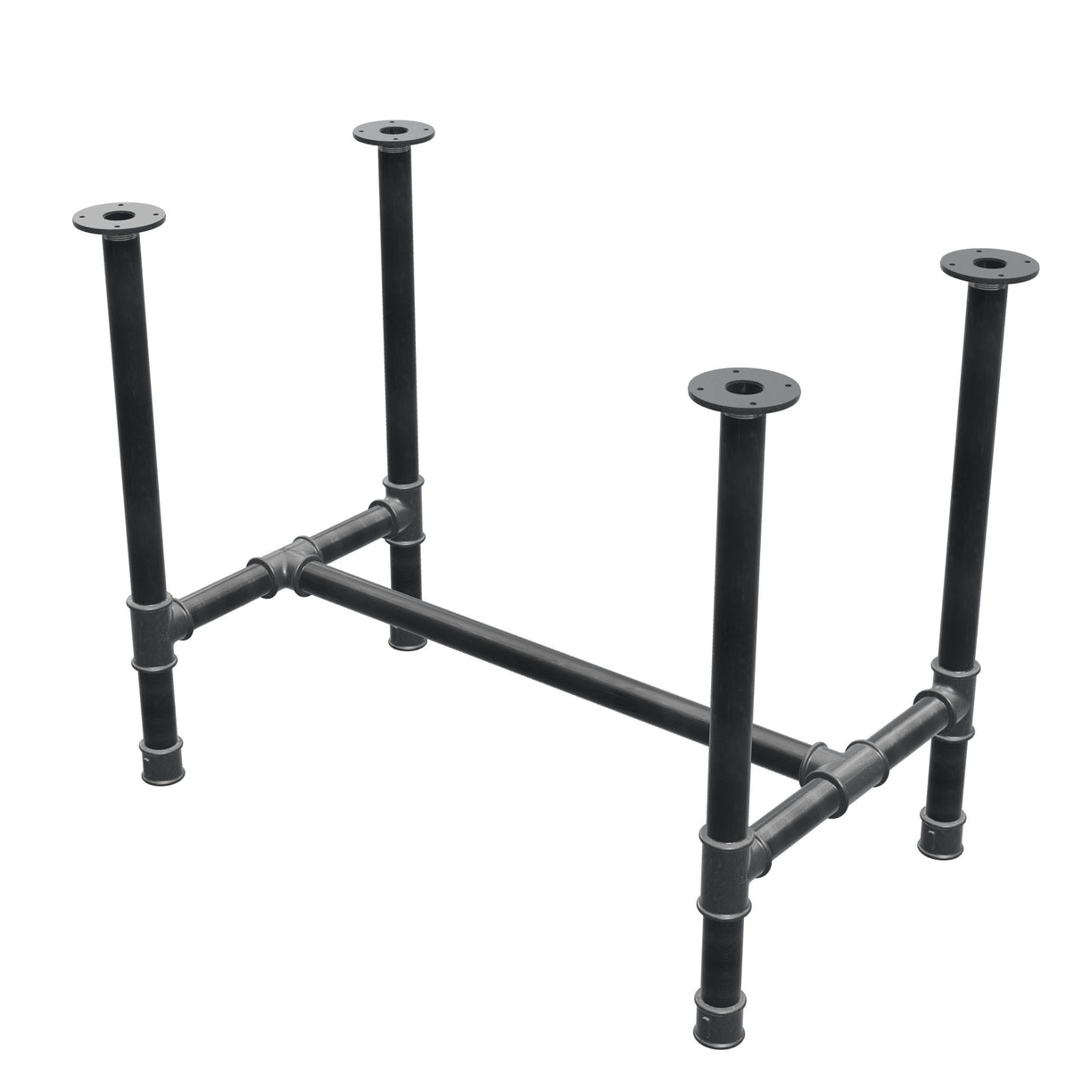 Base de mesa de jantar, estrutura em H, ferro fundido e aço Ø 42 mm, 96 × 57 cm, altura 74 cm