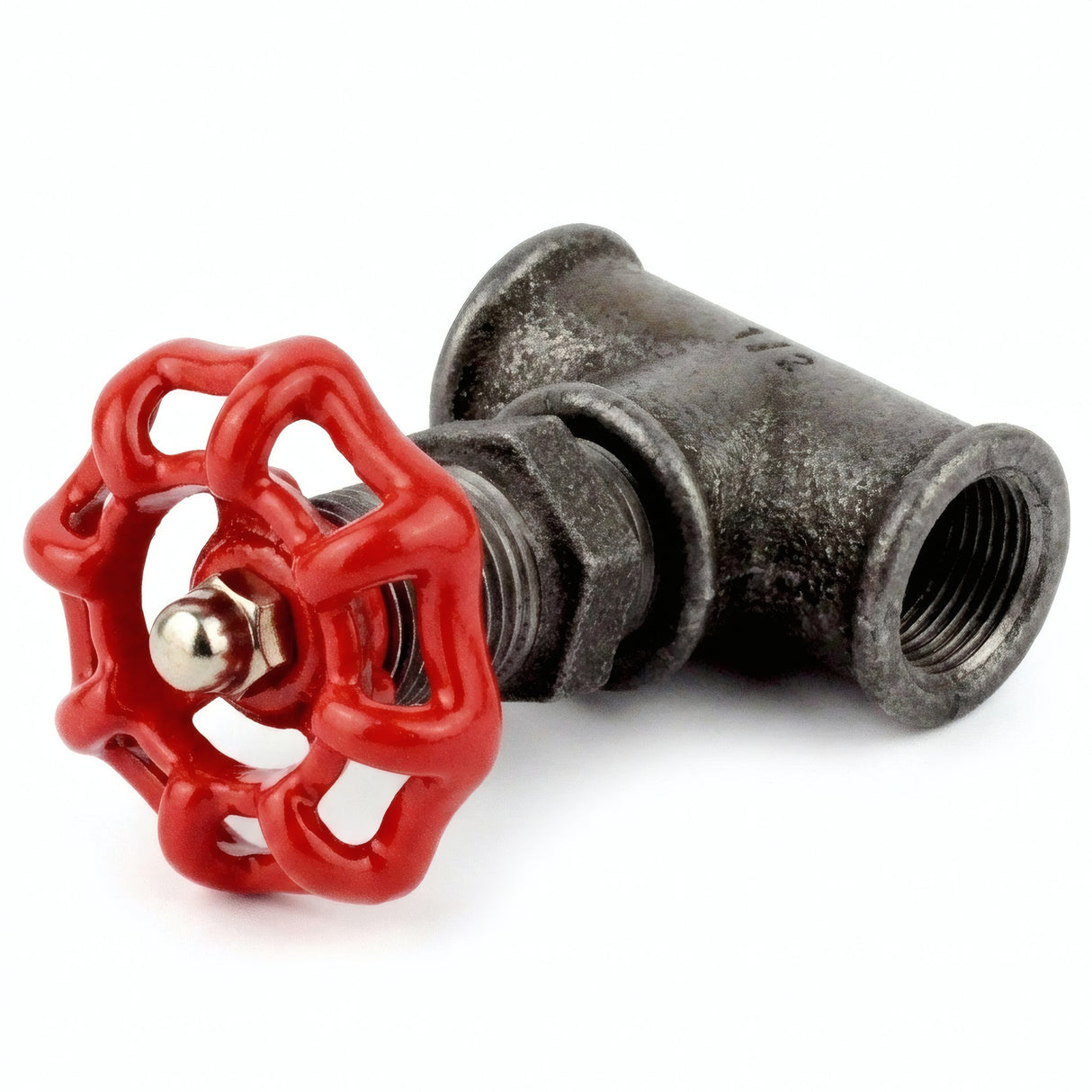 Raccord fonte 1/2'' style vanne avec volant rouge 52mm - photo produit fond blanc 6