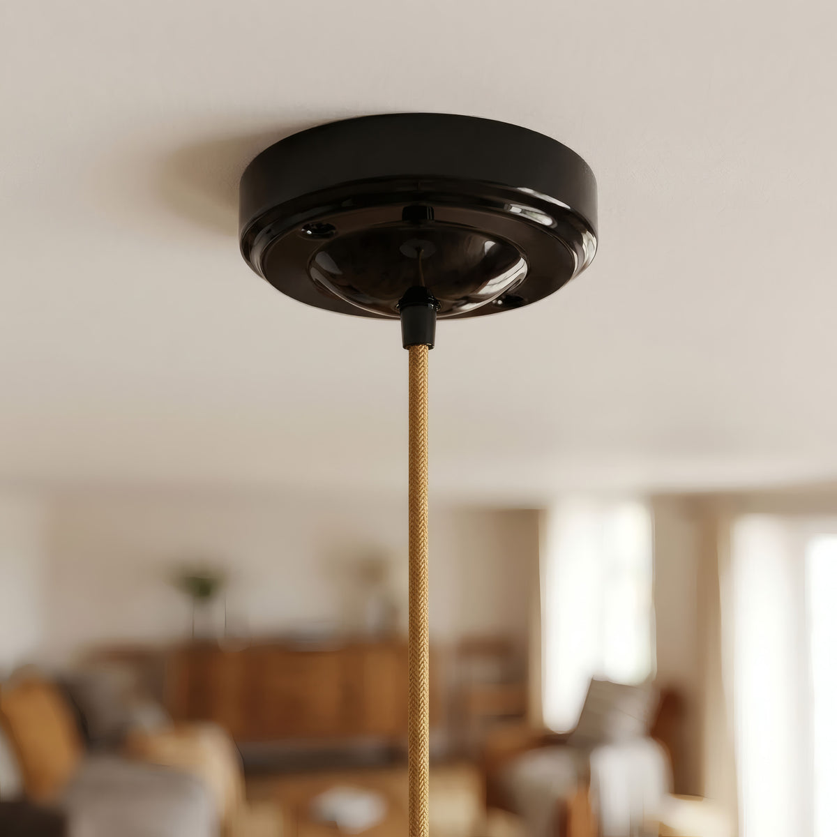 Florão minimalista em porcelana, Ø 100 mm — Preto