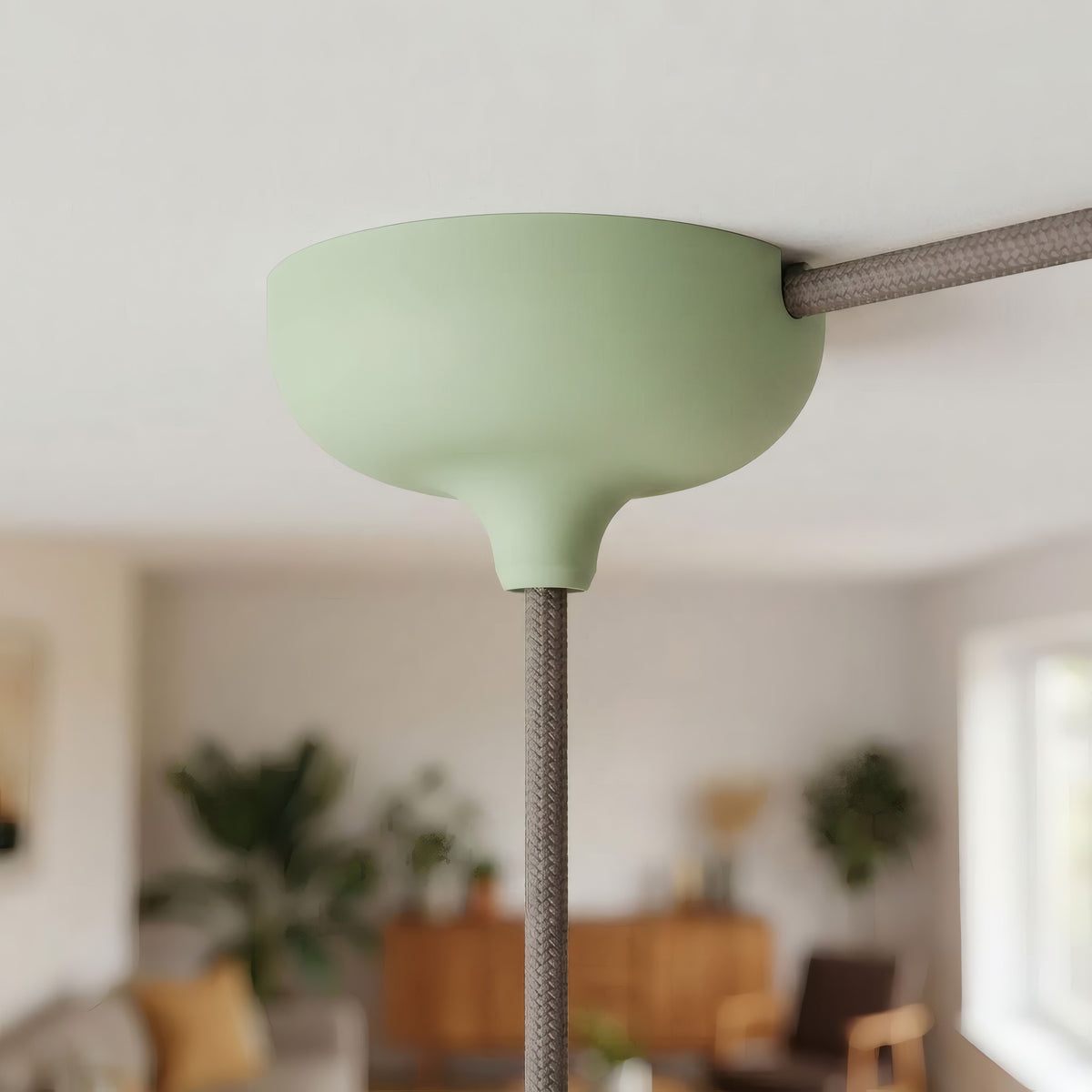 Florão em silicone Ø 88 mm, furo central e saída lateral — Verde relva