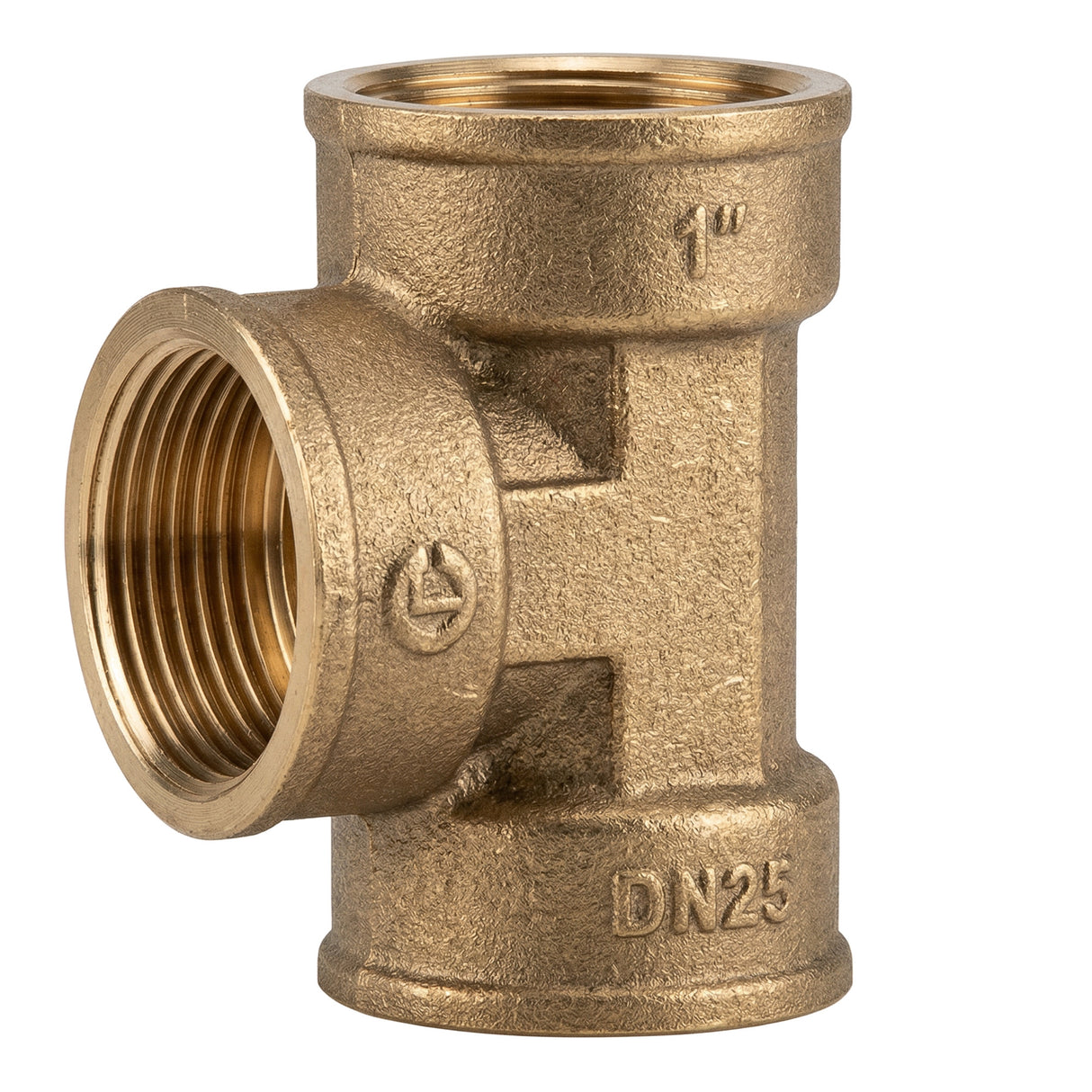 Tê igual fêmea-fêmea-fêmea em latão CW617N BSP - vista frontal