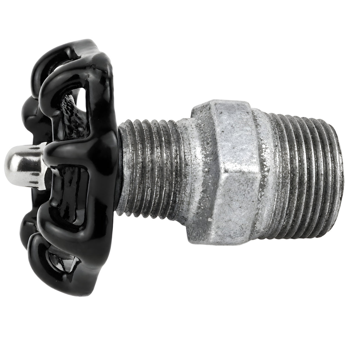 Volante preto de 52 mm em mamilo, porca de aço inoxidável, acessório em ferro fundido galvanizado