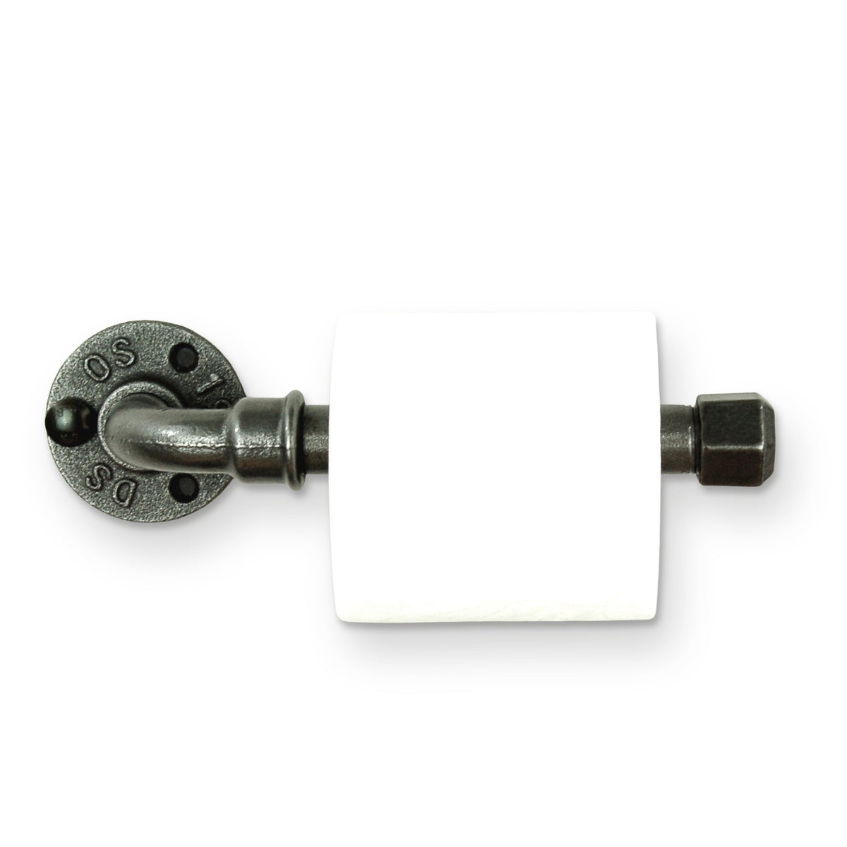 Suporte de papel higiénico de parede, estilo industrial, vista frontal com rolo