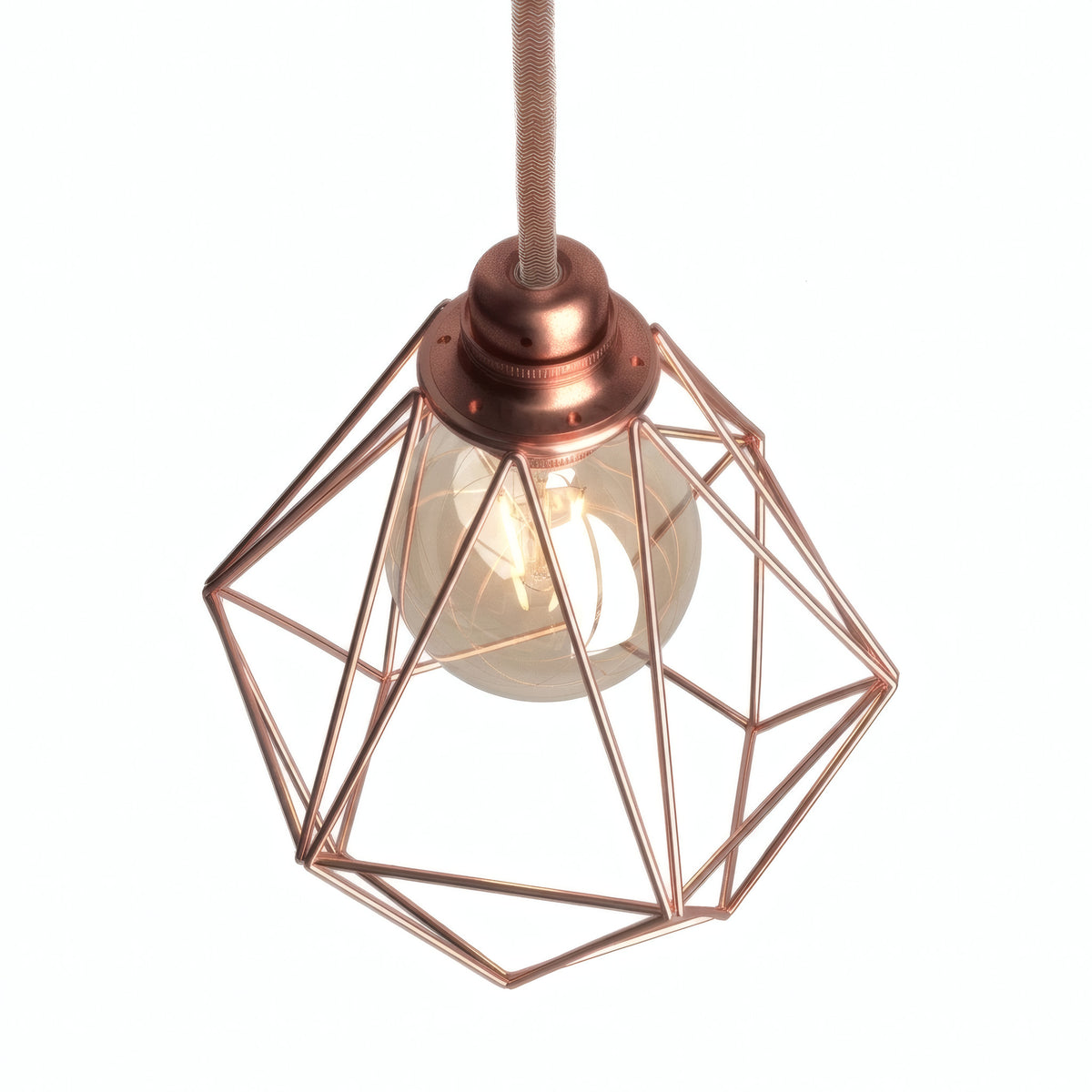 Quebra-luz gaiola diamante em metal para casquilho E27 — Cobre