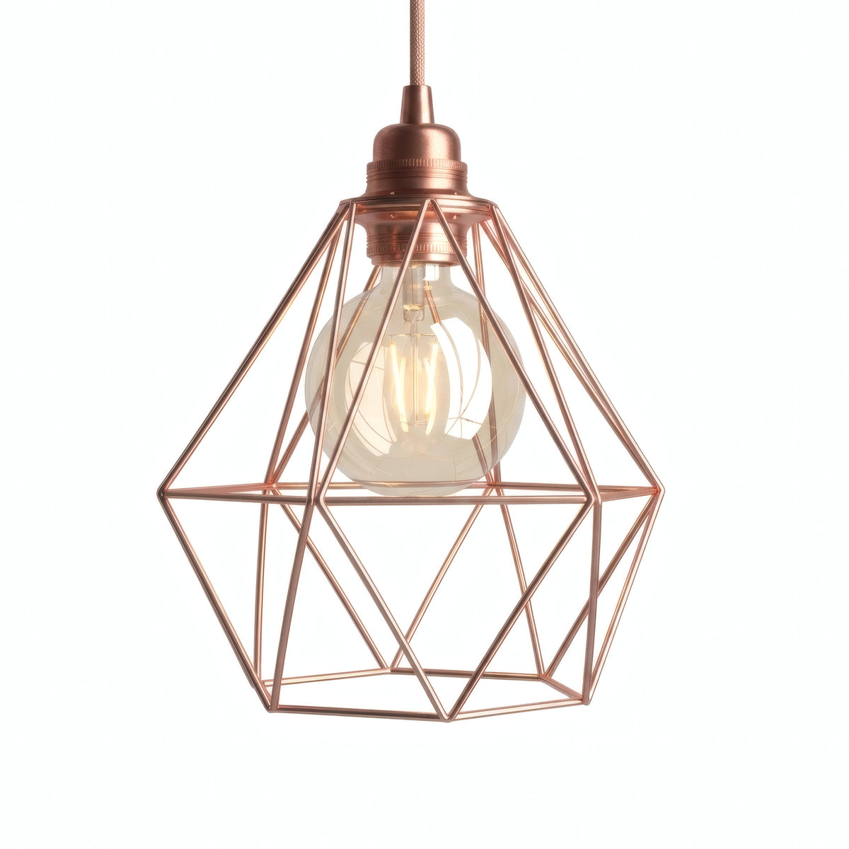 Quebra-luz gaiola diamante em metal para casquilho E27 — Cobre