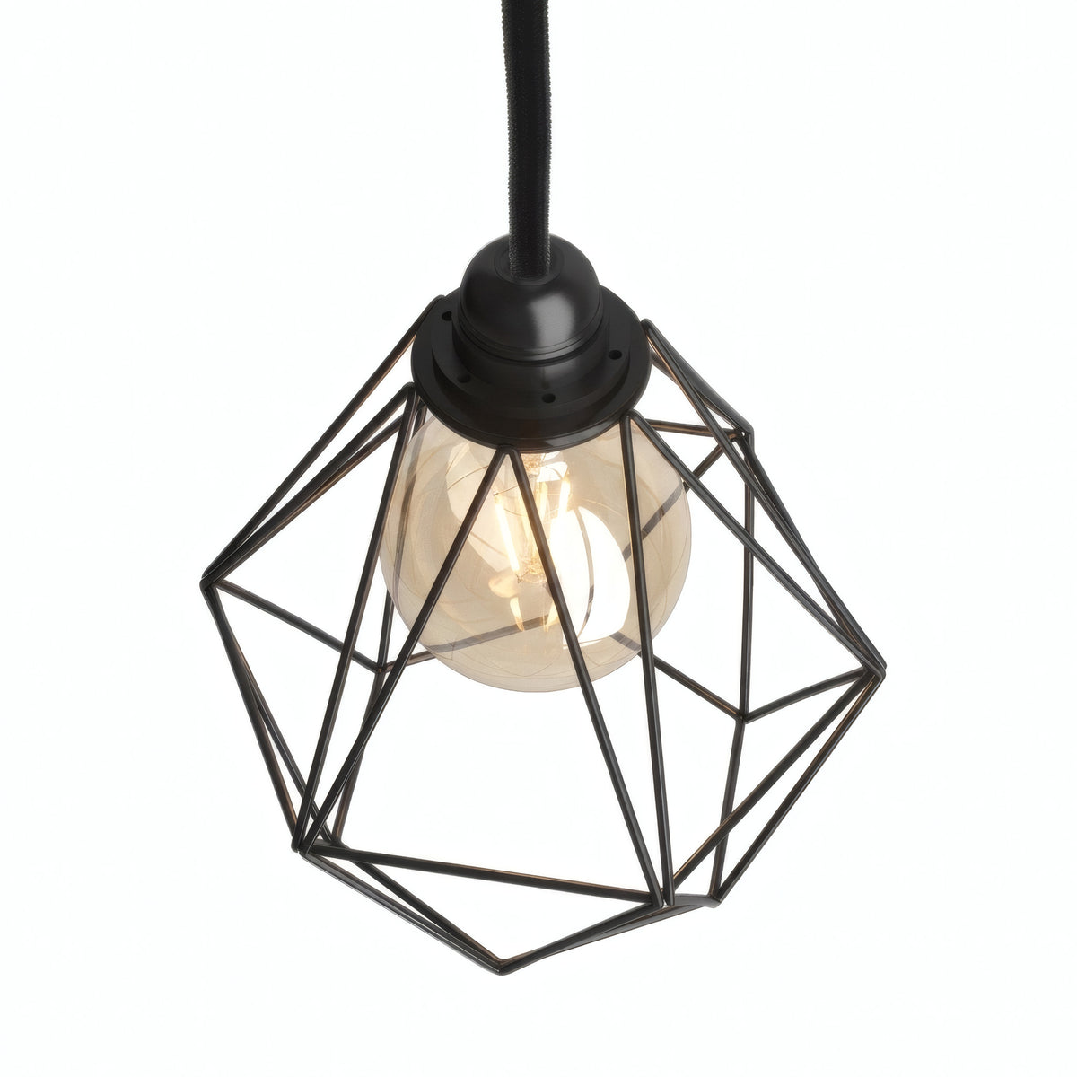 Quebra-luz gaiola diamante em metal para casquilho E27 — Preto