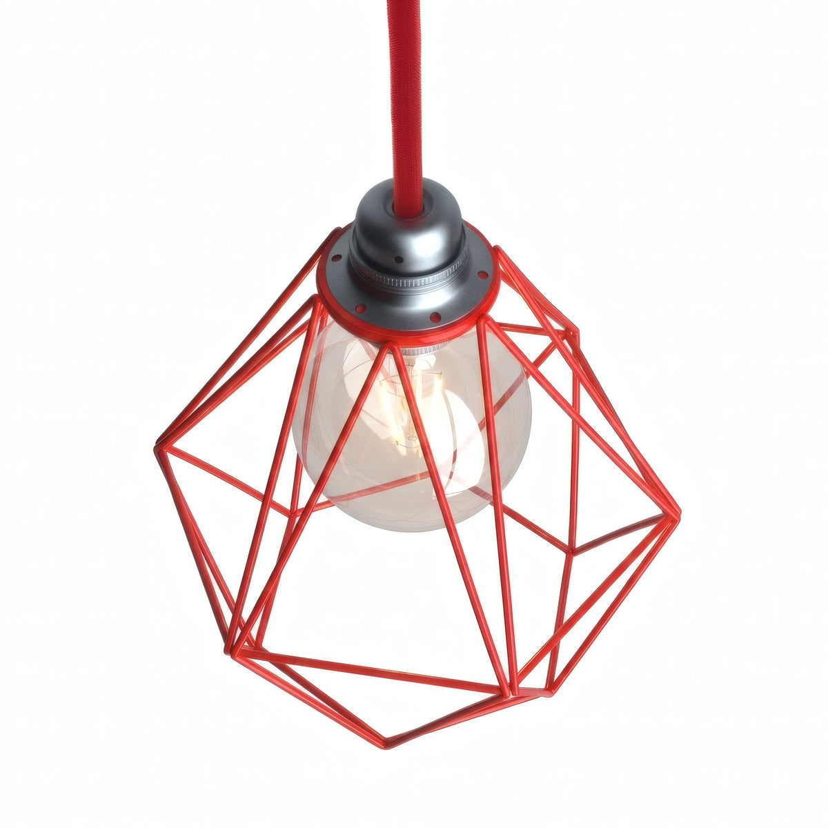Quebra-luz gaiola diamante em metal para casquilho E27 — Vermelho