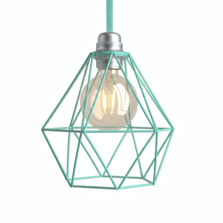 Quebra-luz gaiola diamante em metal para casquilho E27 — Turquesa