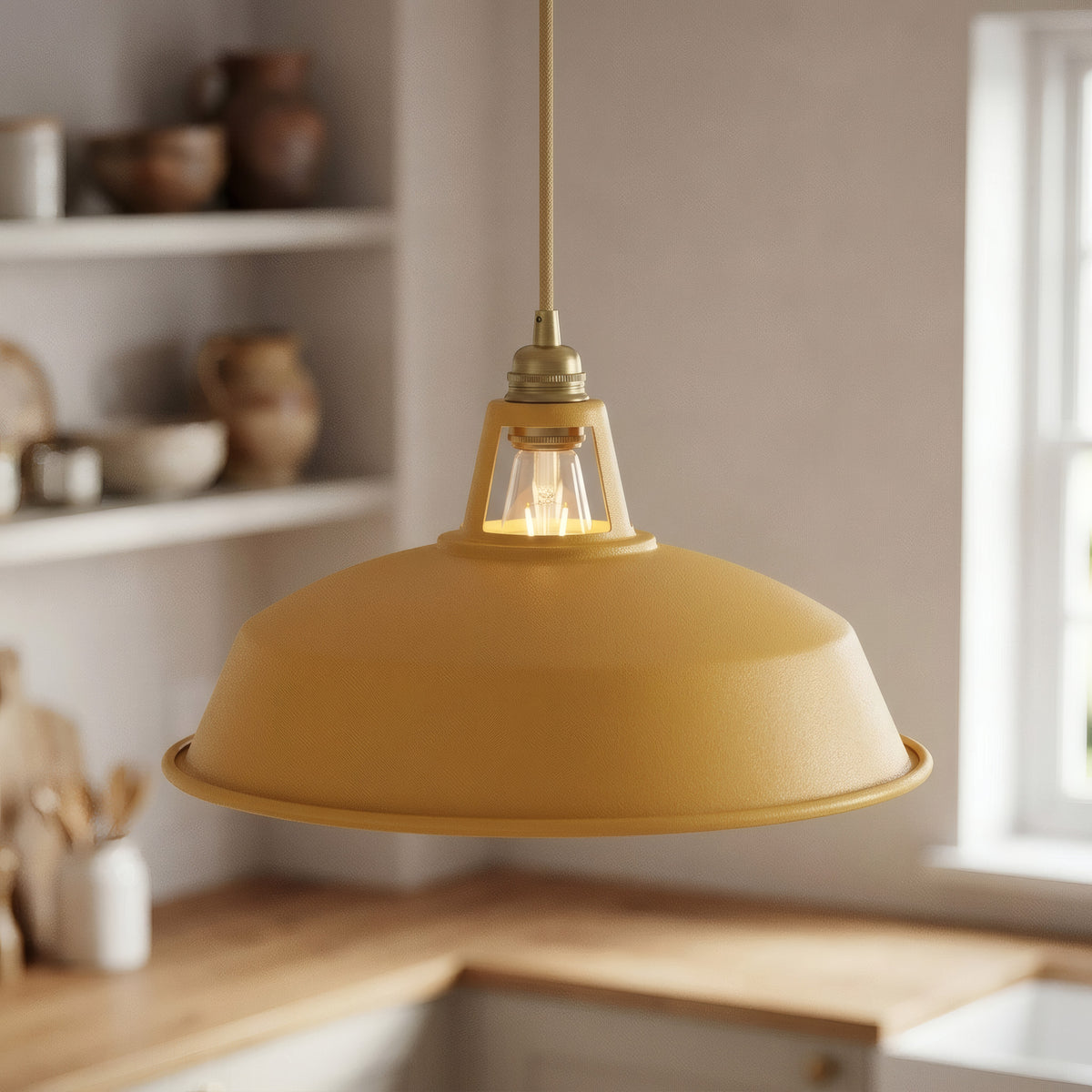 Quebra-luz em sino esmaltado Ø 38 cm para casquilho E27 — Amarelo-mostarda