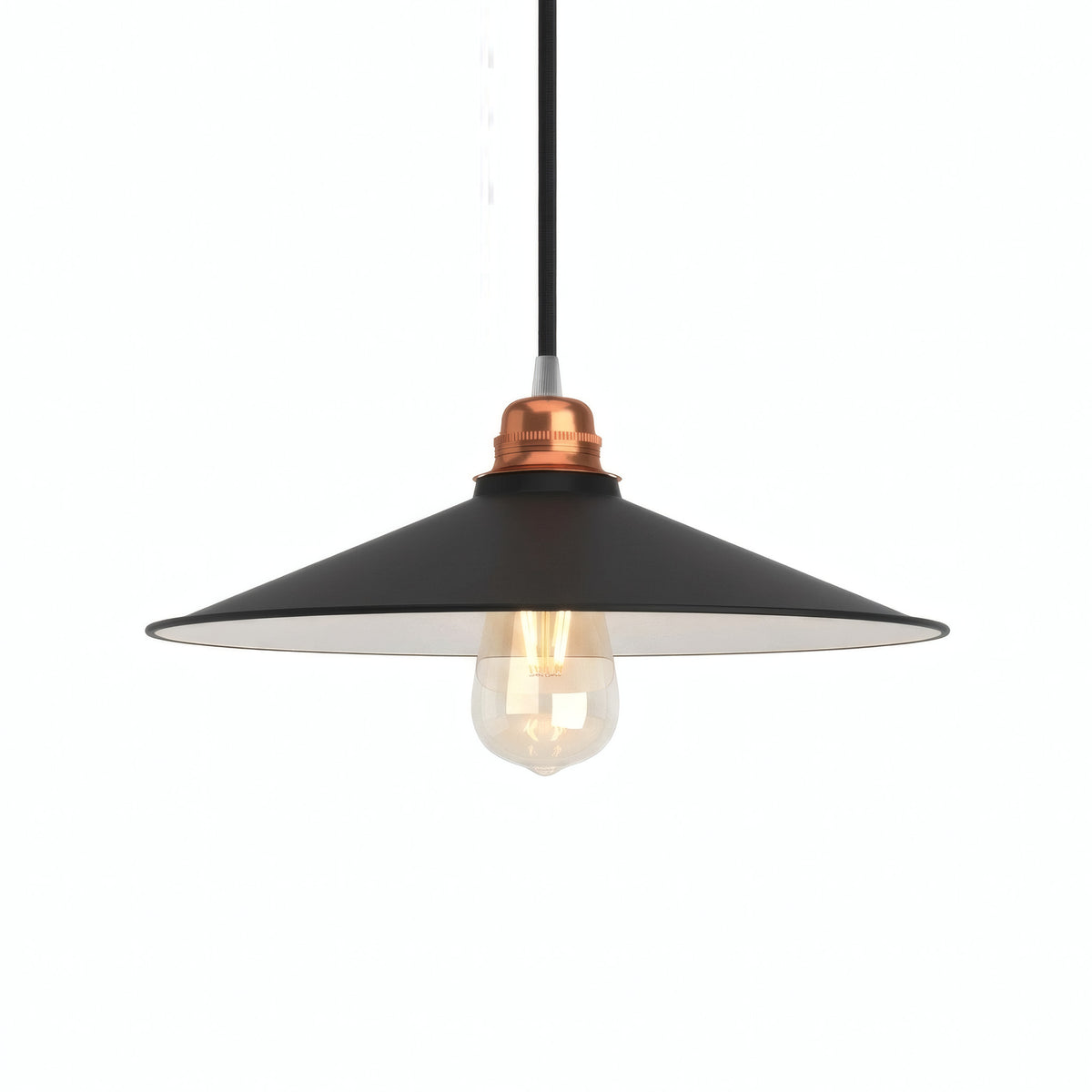 Quebra-luz plano esmaltado Ø 30 cm para casquilho E27 — Branco e preto