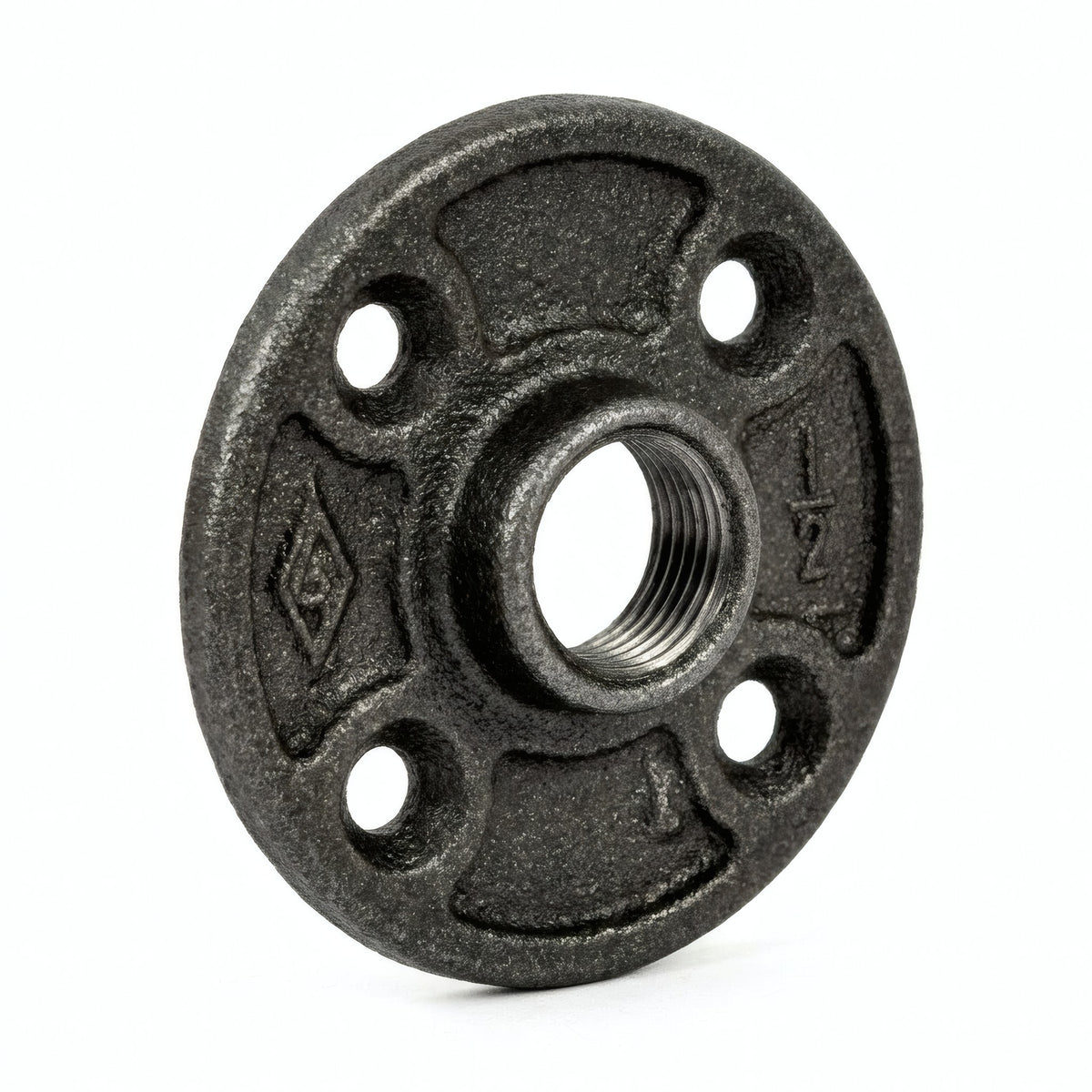 Flange 1/2'' | 15x21mm diâmetro grande ferro fundido preto - foto de produto sobre fundo branco 6