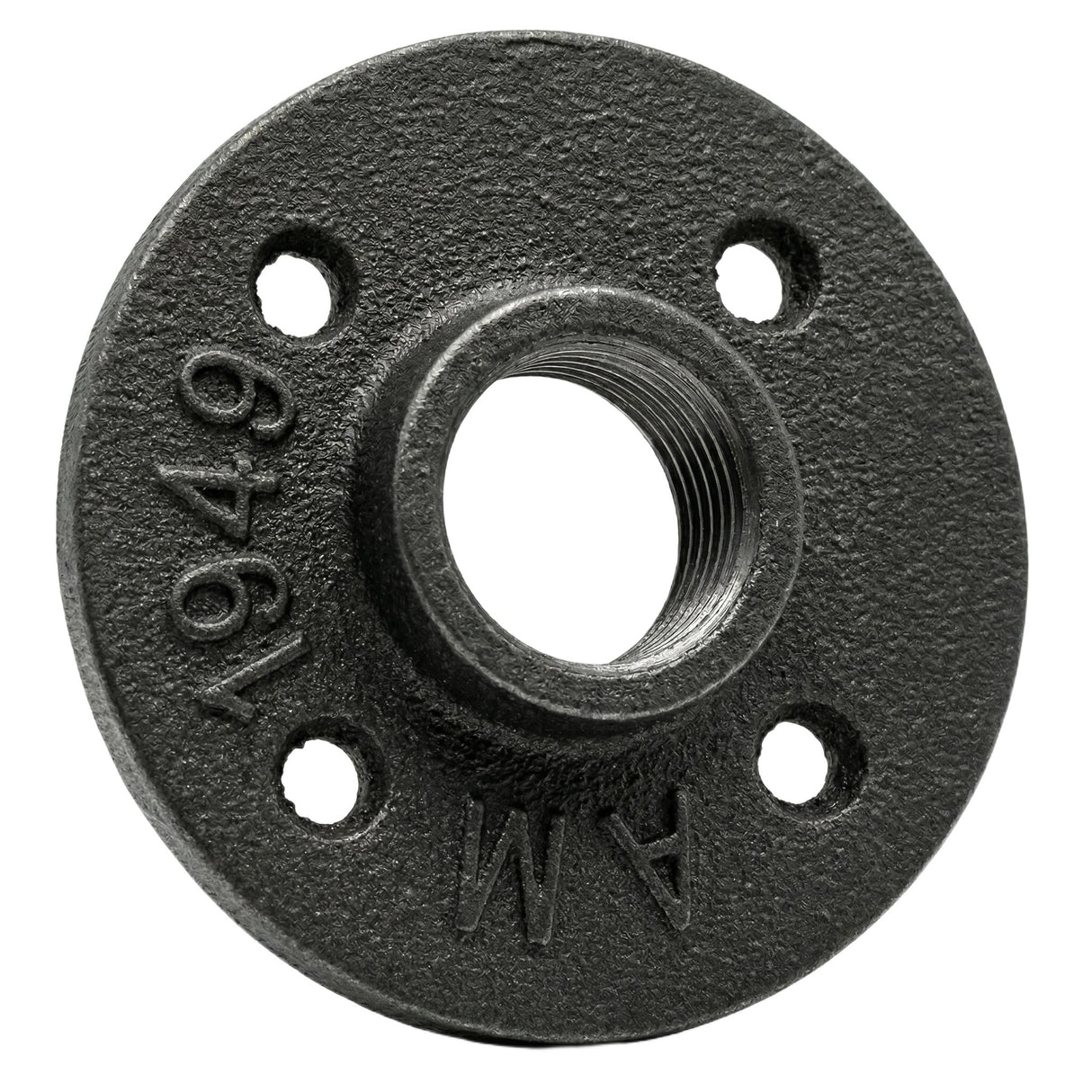 Flange 4 furos 3/4 polegada ferro fundido preto — vista em perspetiva