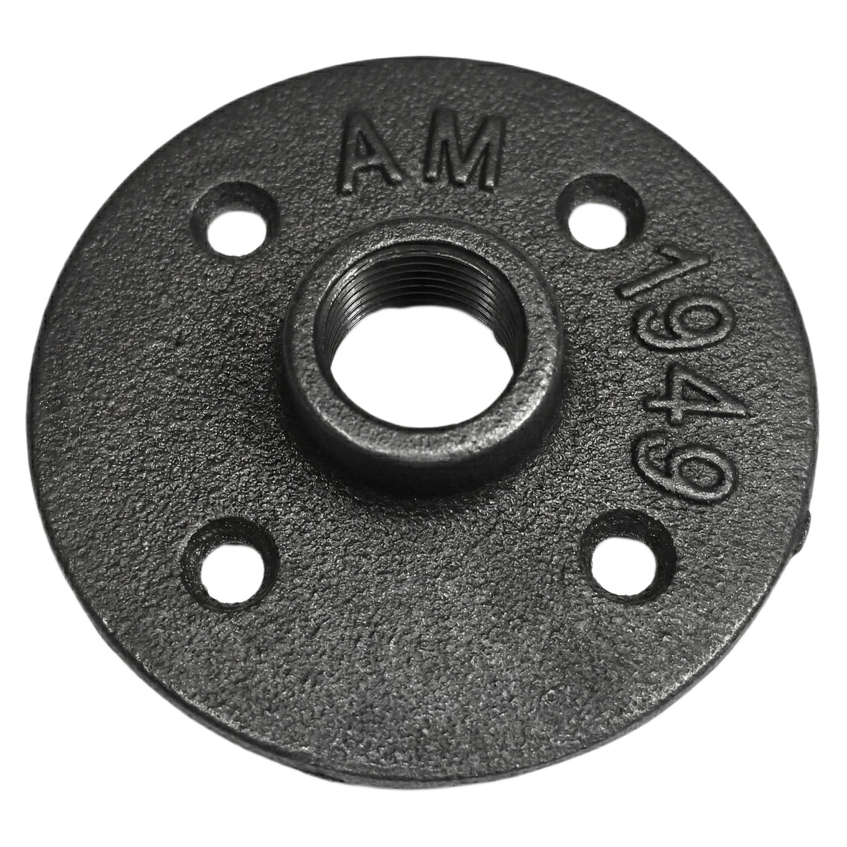 Flange 4 furos 1/2 polegada ferro fundido preto — vista frontal