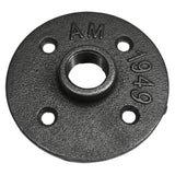 Flange 4 furos 1/2 polegada ferro fundido preto — vista frontal