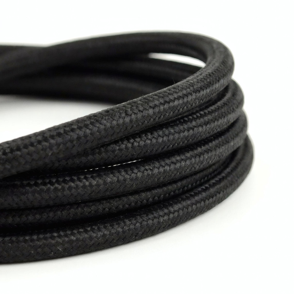 Cabo elétrico têxtil preto - foto de produto sobre fundo branco 1