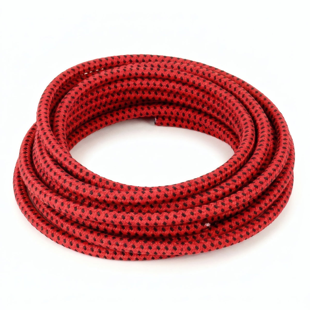 Cabo elétrico têxtil vermelho e preto - foto de produto sobre fundo branco 8
