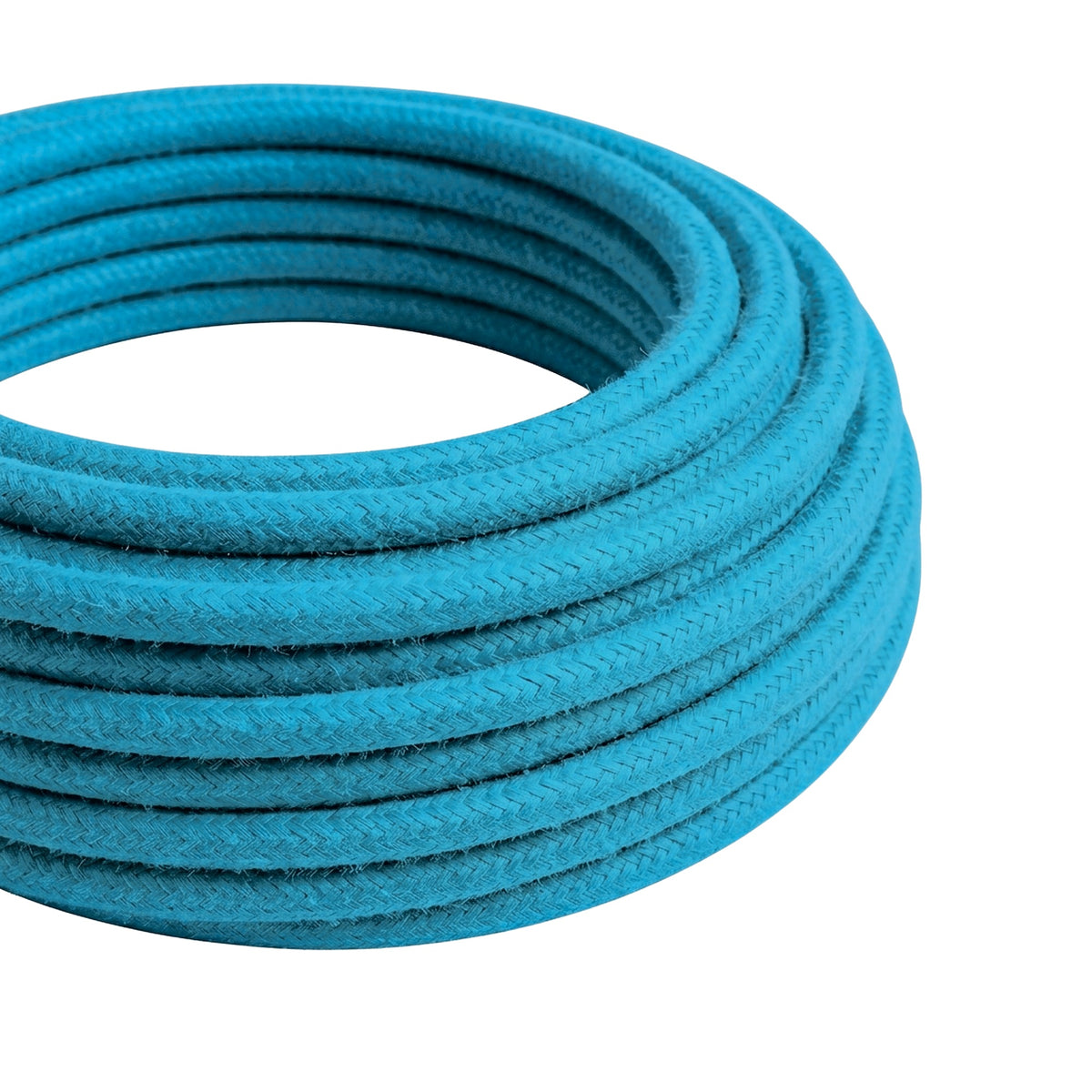 Cabo têxtil redondo efeito seda – Azul ciano