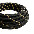 Cabo têxtil redondo às riscas efeito seda – Preto e dourado