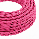 Cabo elétrico têxtil torcido, efeito seda rosa-fúcsia — vista 1