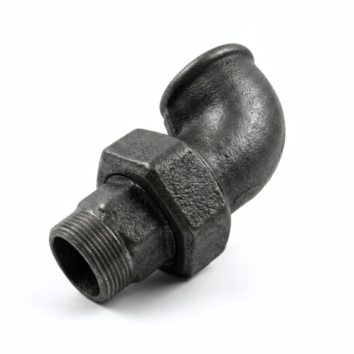 Cotovelo de união M/F em ferro fundido preto - foto de produto sobre fundo branco 4